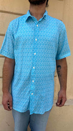 Bright Blue Retro Geometric Print Shirt
