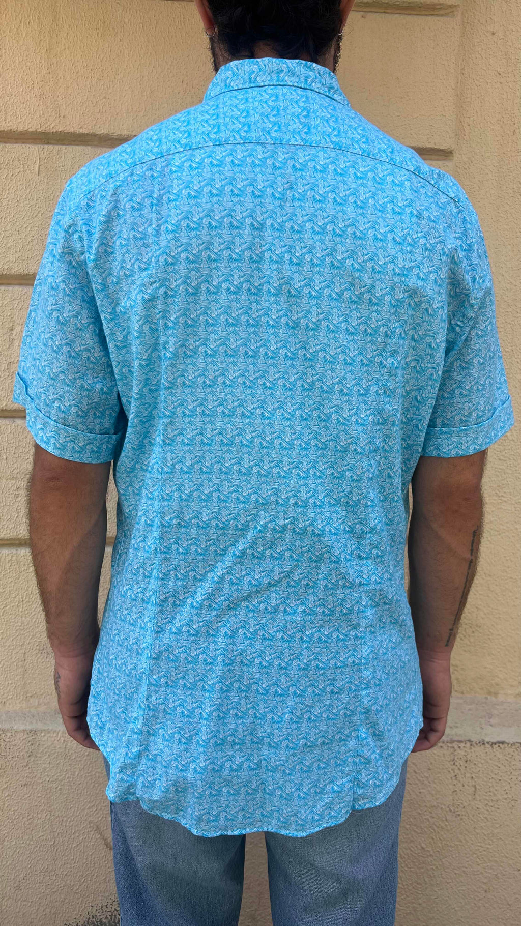 Bright Blue Retro Geometric Print Shirt