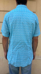 Bright Blue Retro Geometric Print Shirt