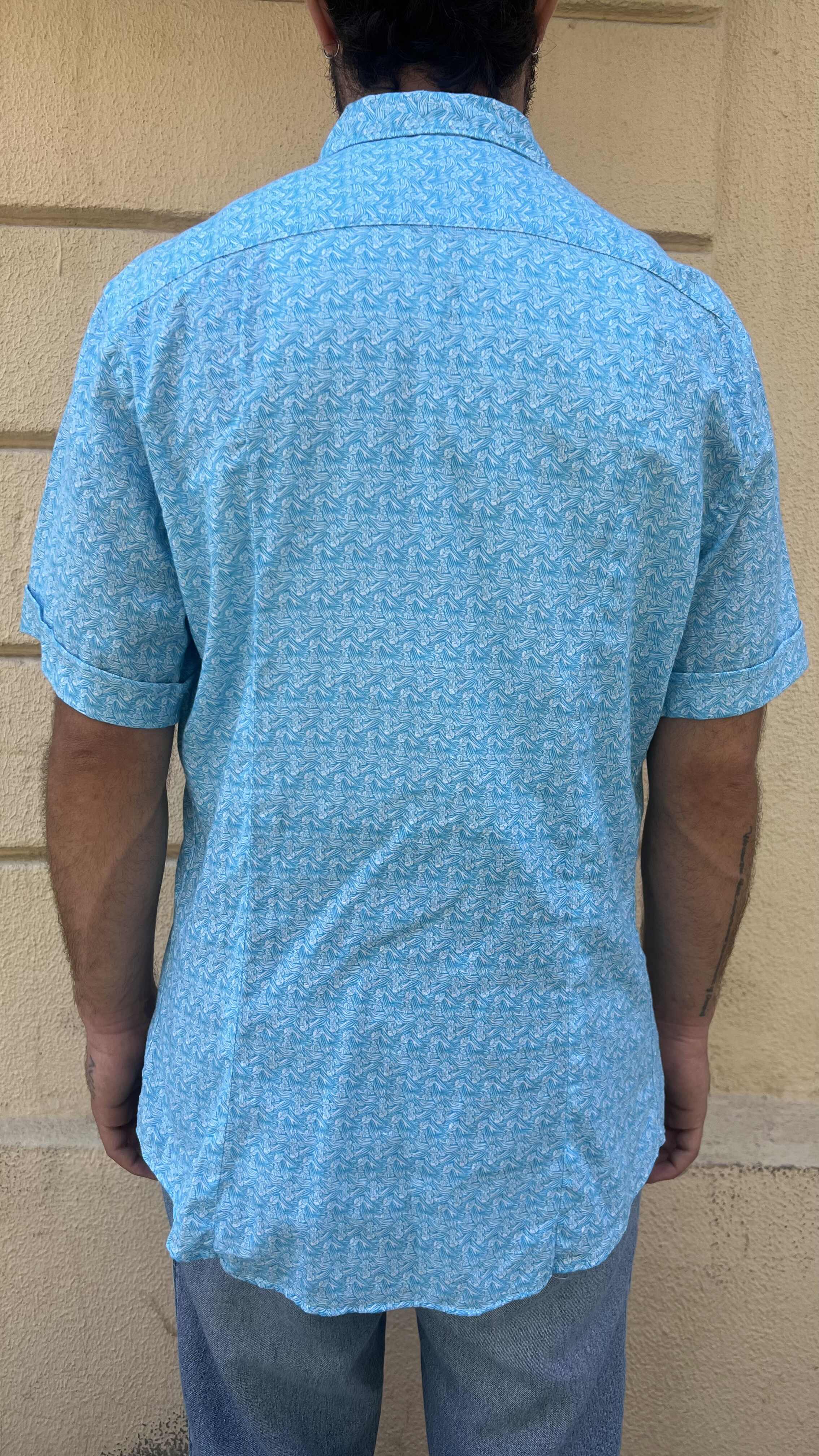Bright Blue Retro Geometric Print Shirt