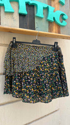 Black Mixed Micro Floral Ruffle Mini Skirt