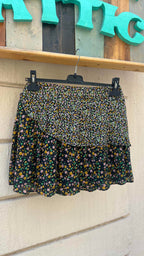 Black Mixed Micro Floral Ruffle Mini Skirt