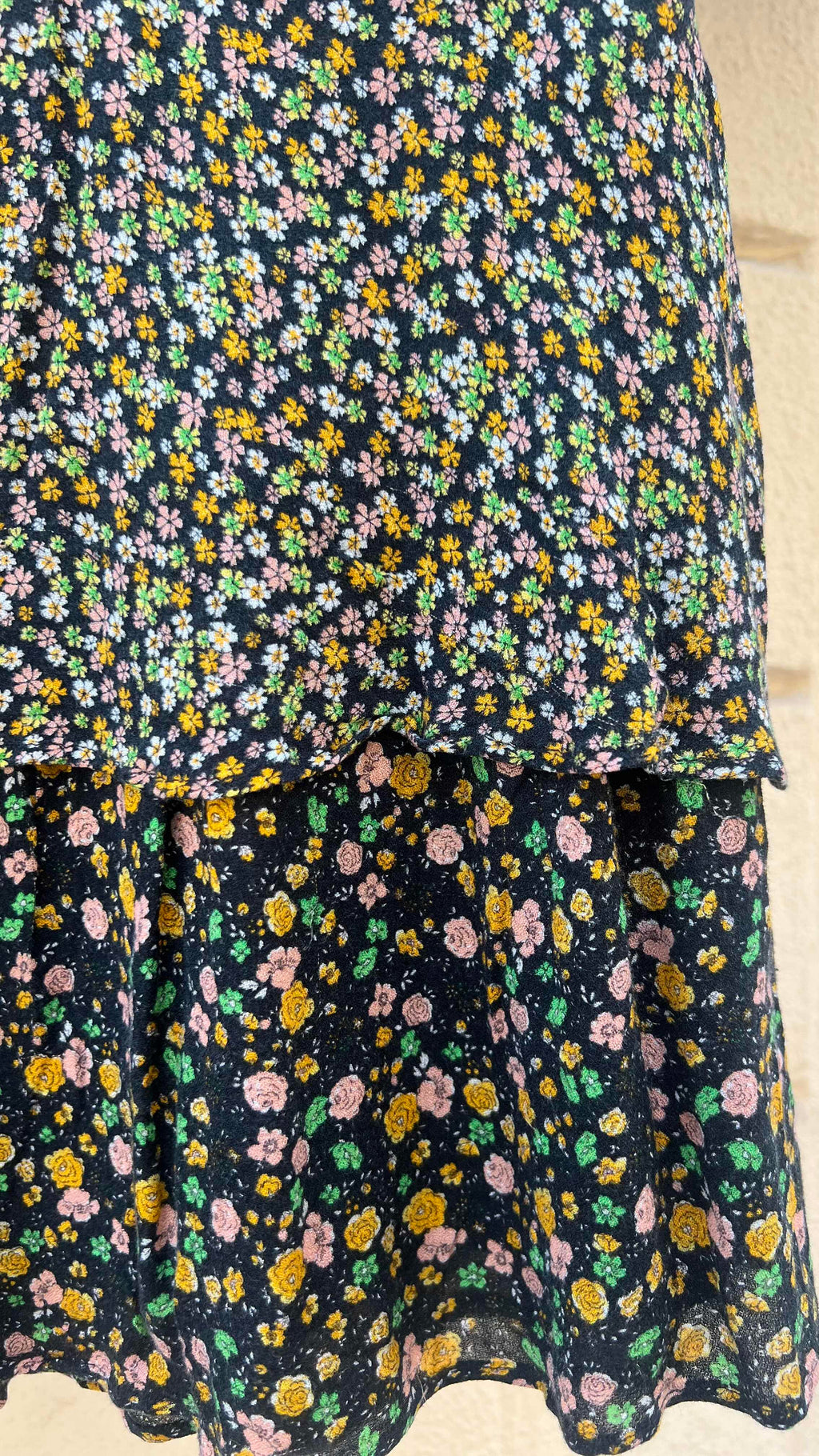 Black Mixed Micro Floral Ruffle Mini Skirt