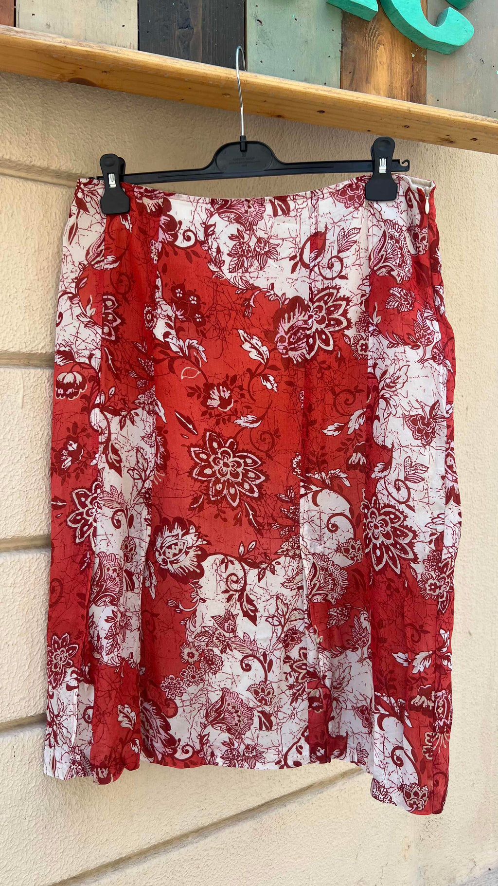 Retro Red Floral Panel Print A-Line Skirt