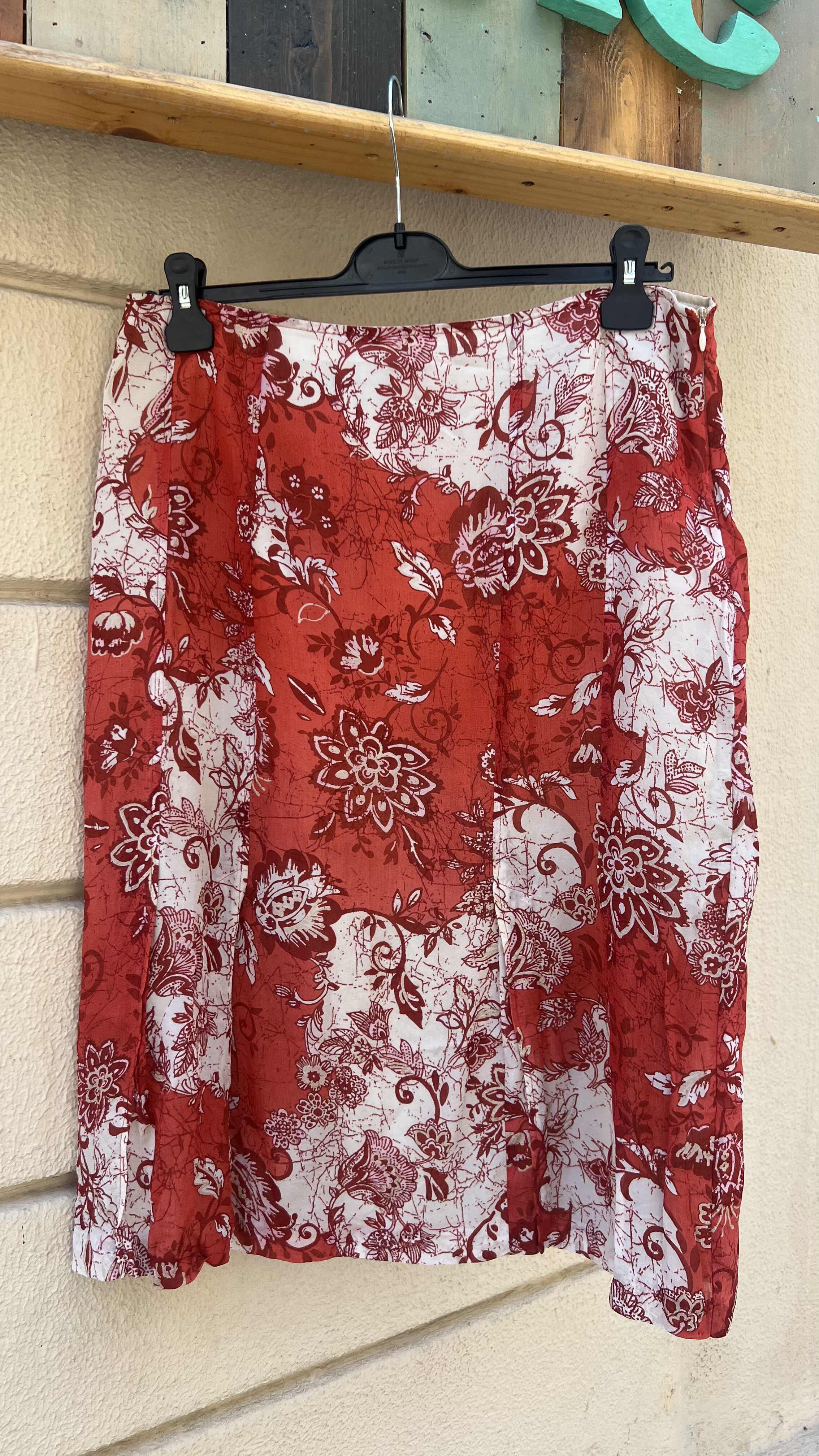 Retro Red Floral Panel Print A-Line Skirt