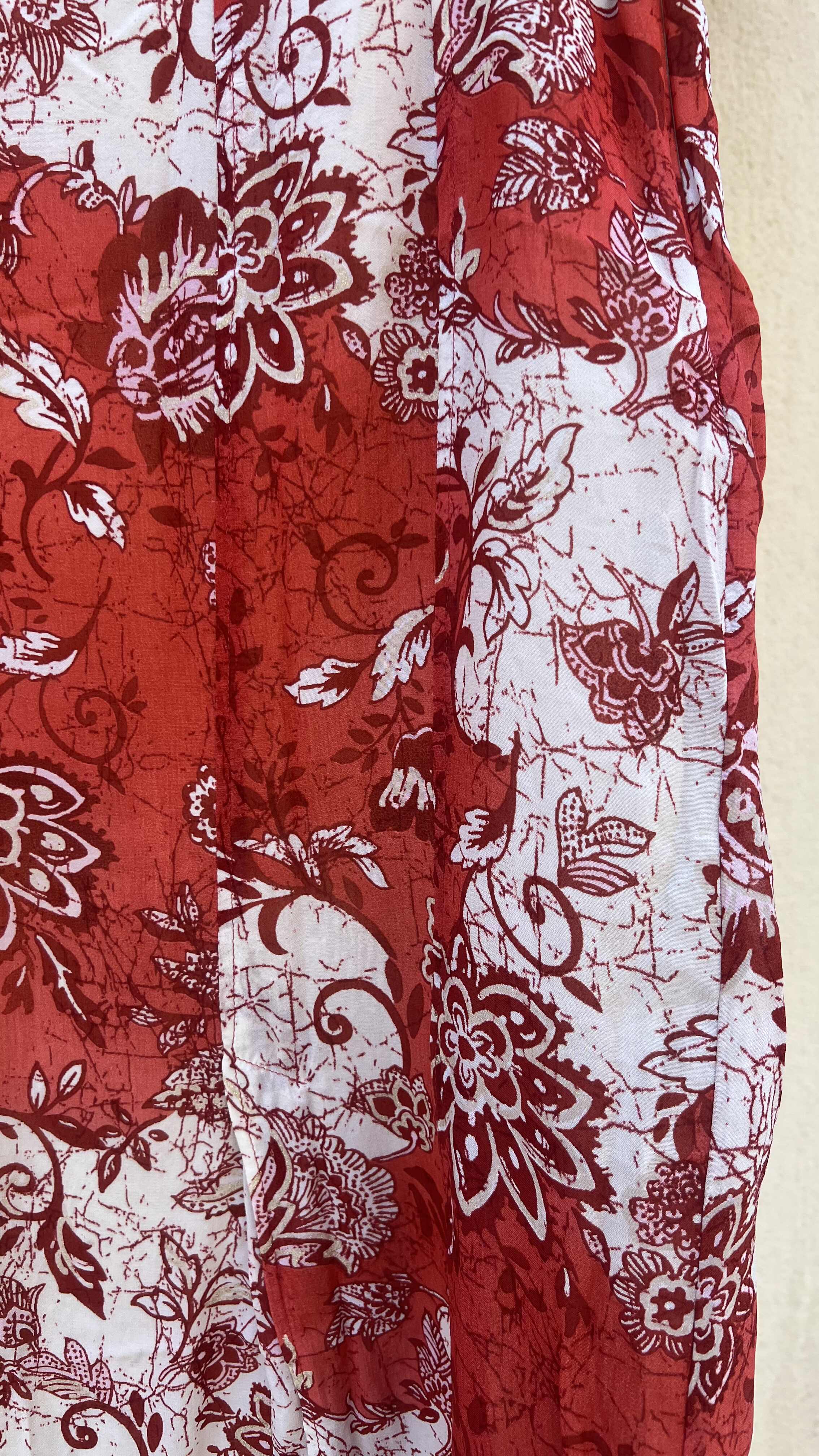 Retro Red Floral Panel Print A-Line Skirt