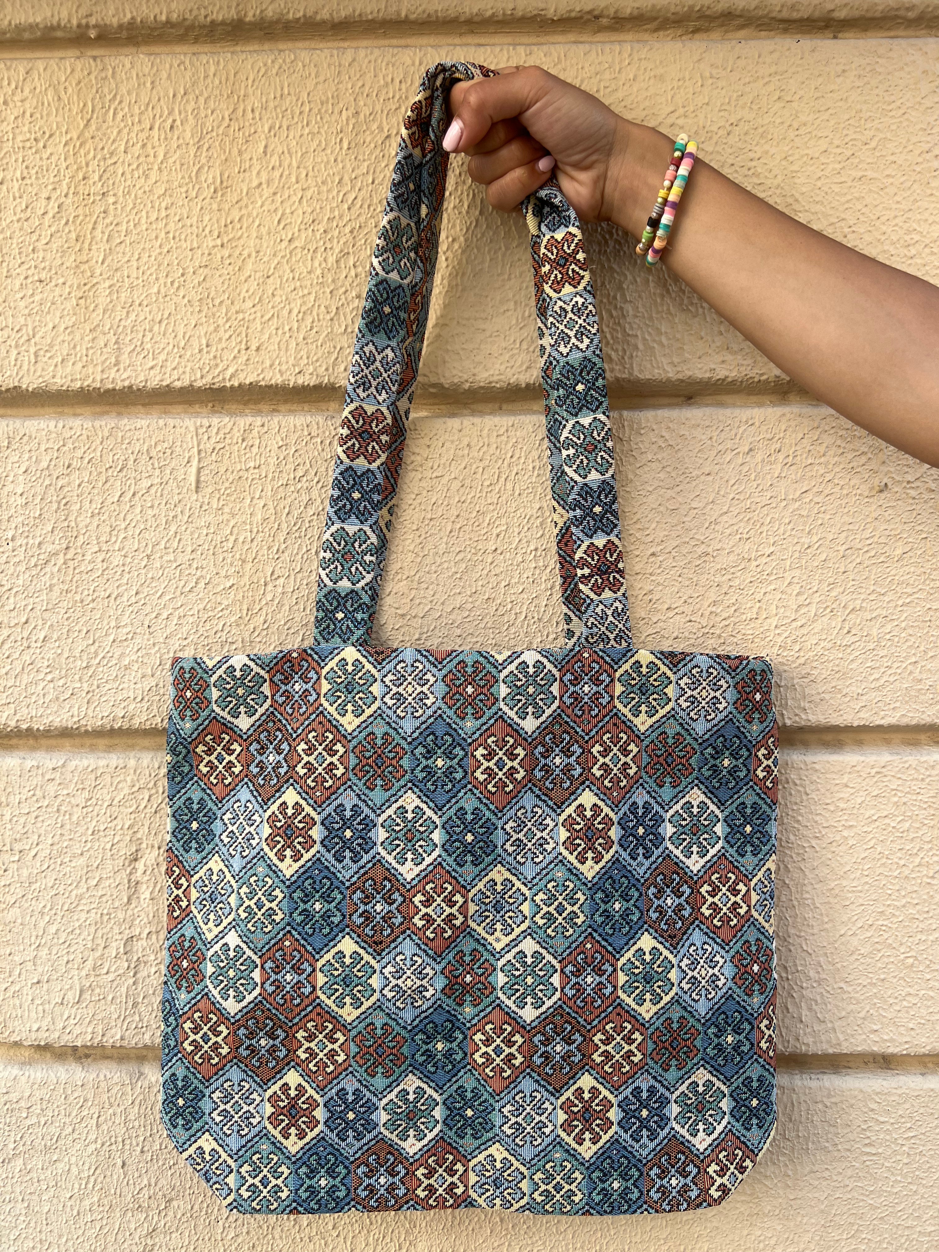 Handmade Patterned Blue Tote Bag