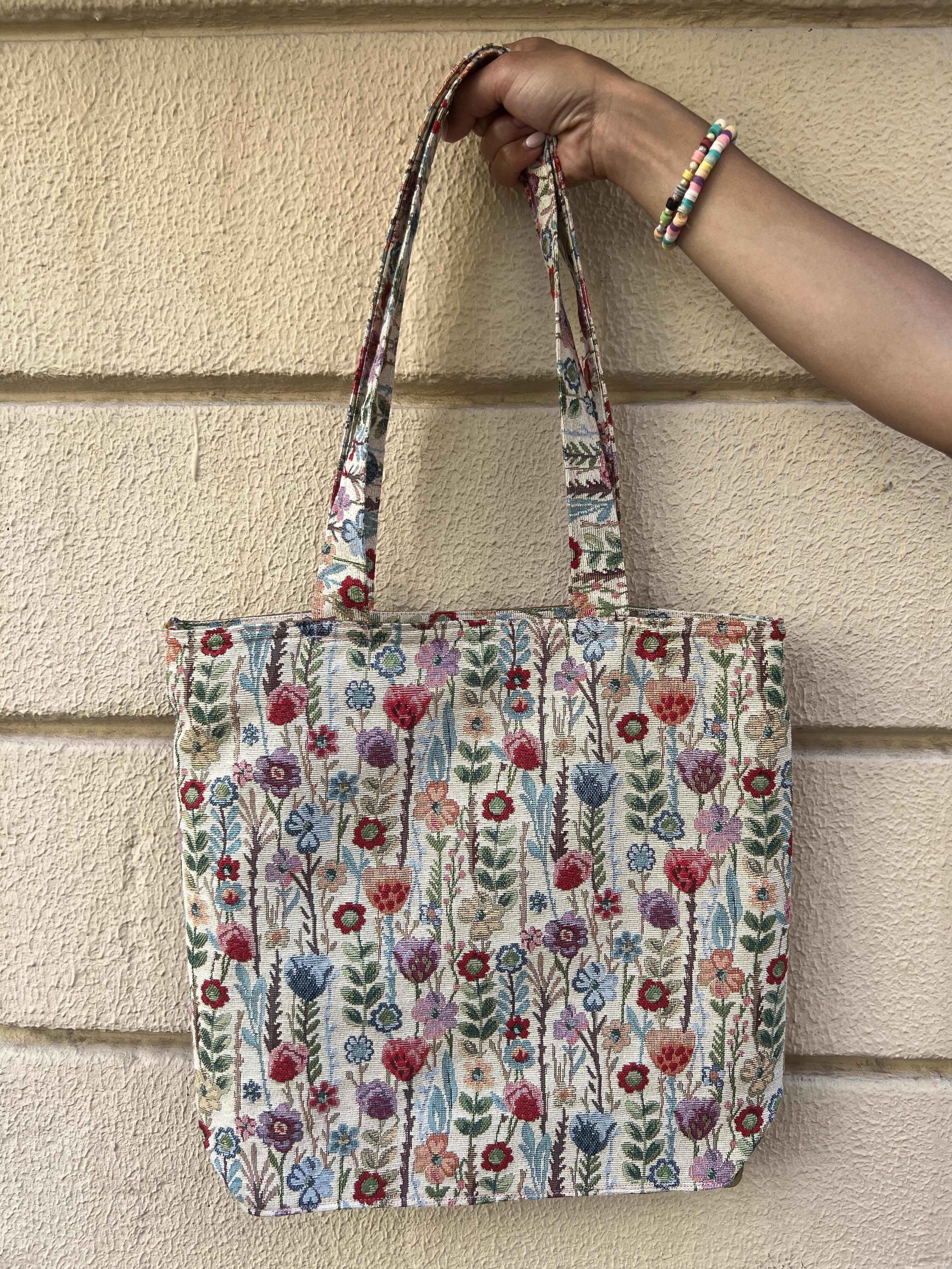 Handmade Wildflower Print Tote Bag