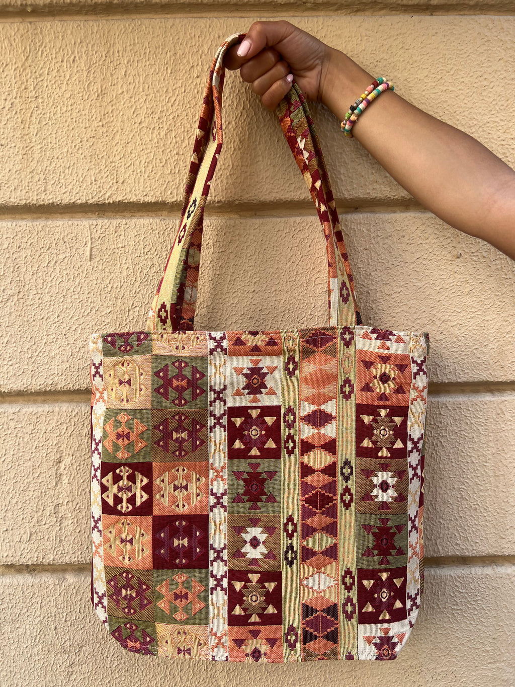 Handmade Earth Tone Aztec Pattern Tote Bag