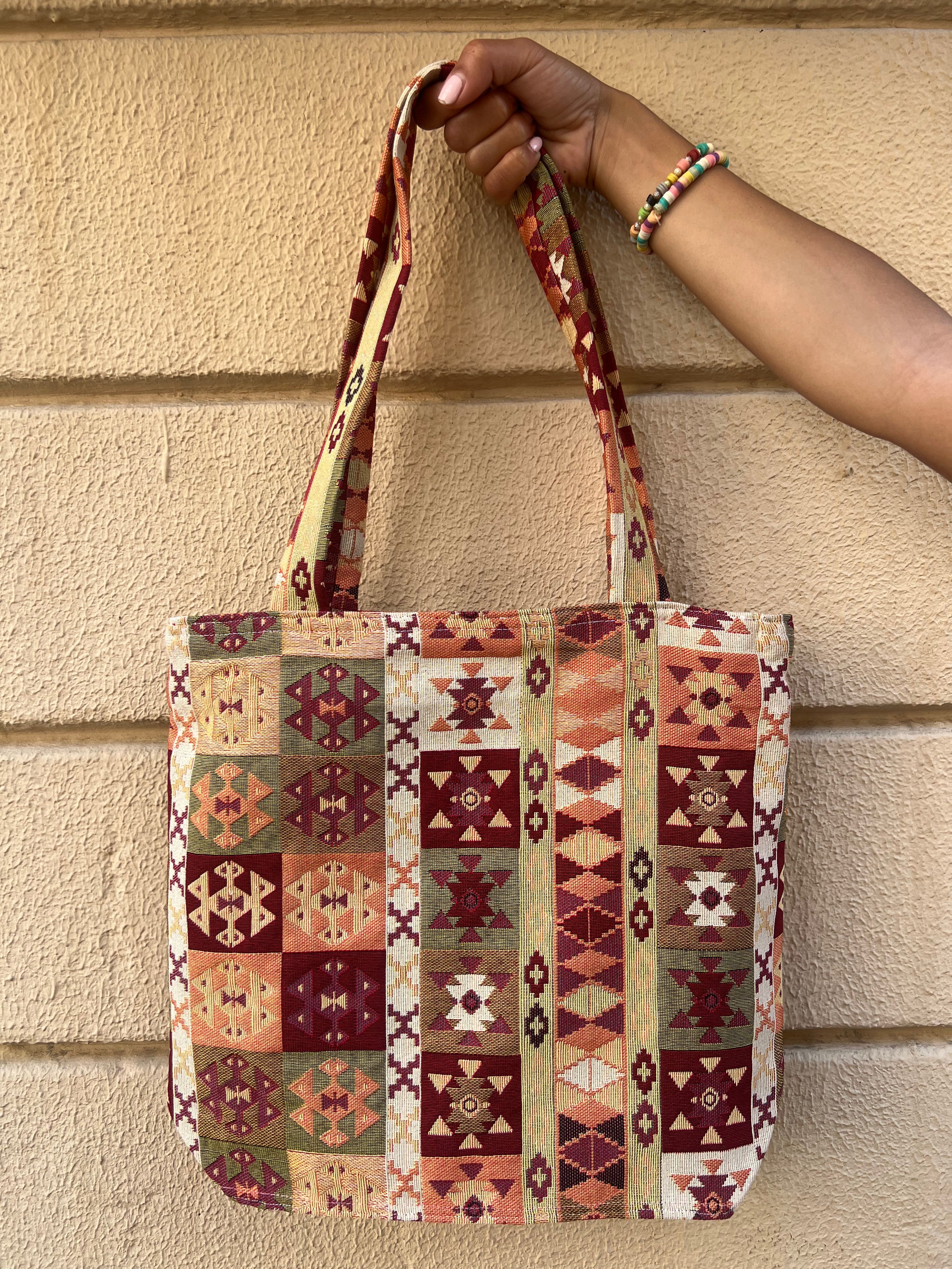 Handmade Earth Tone Aztec Pattern Tote Bag