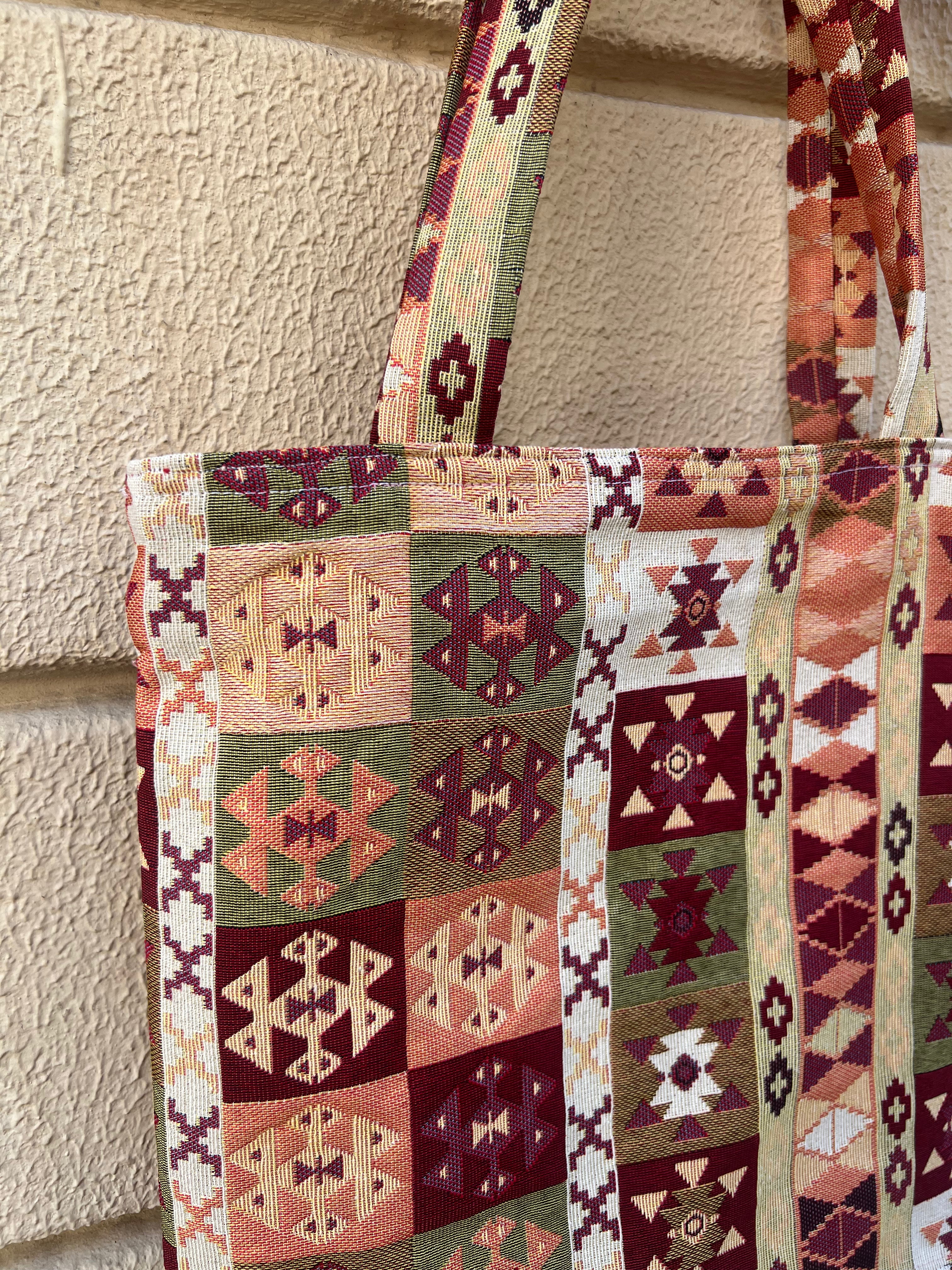 Handmade Earth Tone Aztec Pattern Tote Bag