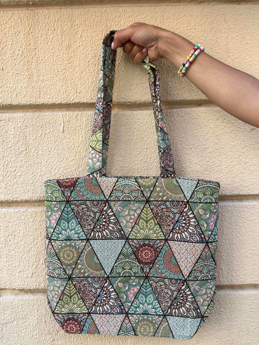 Handmade Green & Teal Mandala Tote Bag