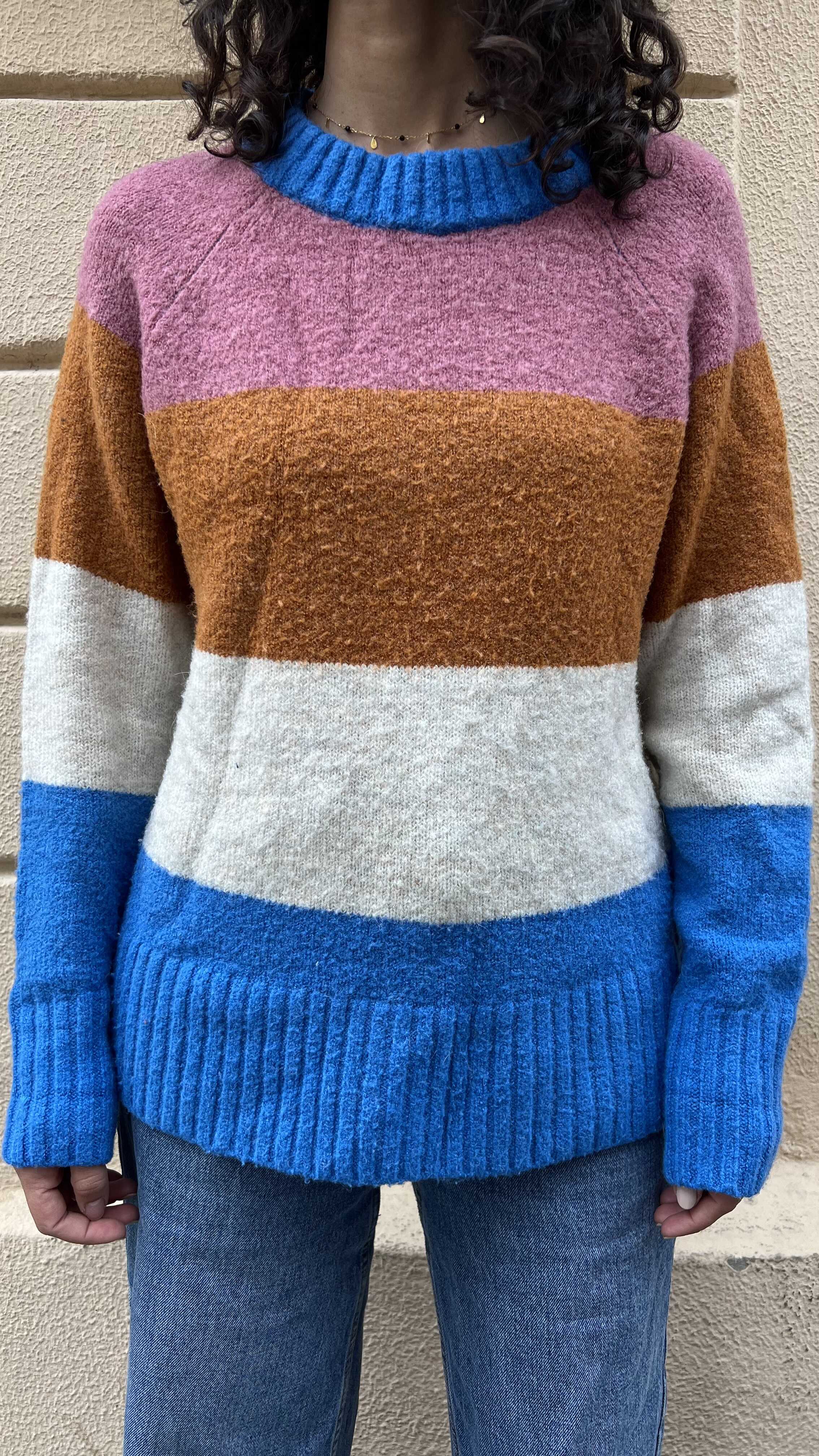 Multicolor Block Stripe Knit Sweater