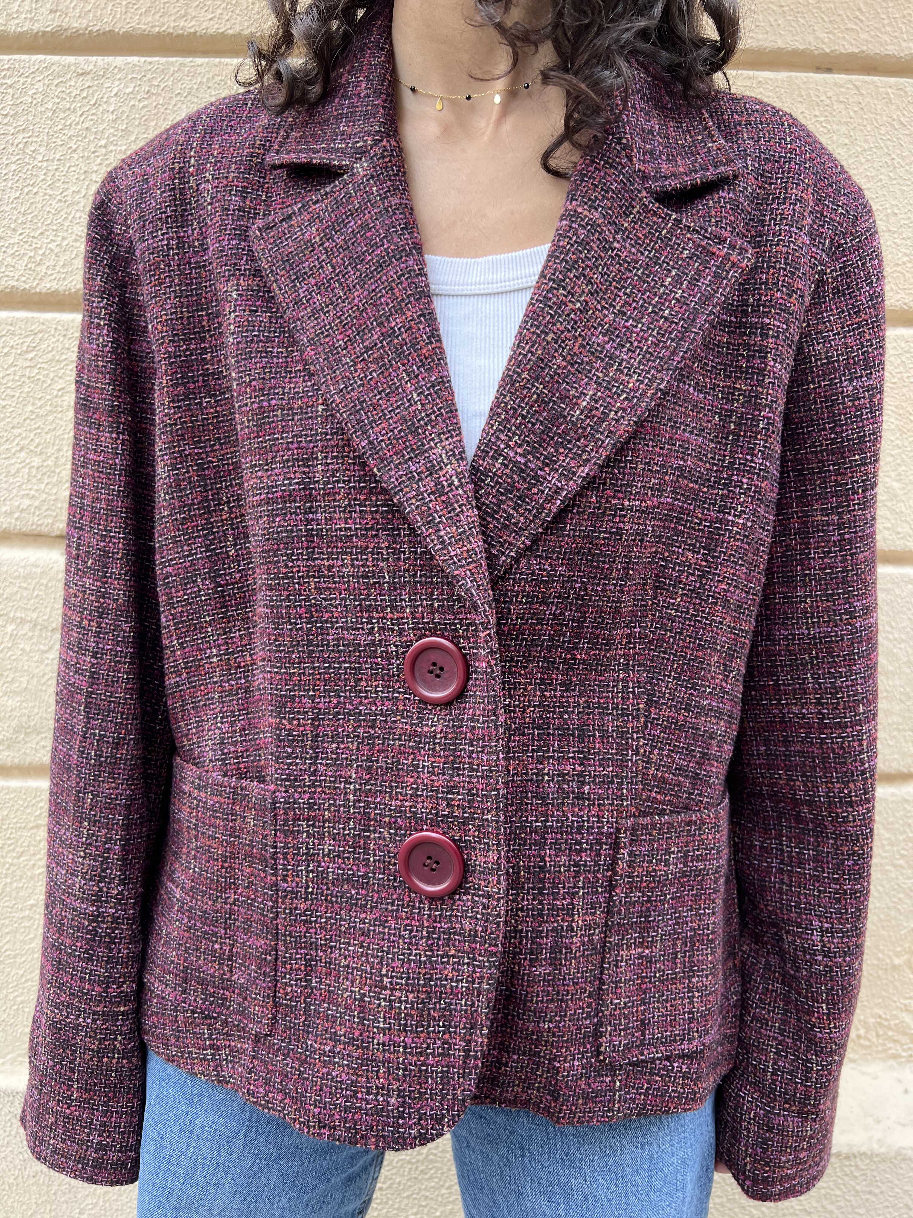 Burgundy Textured Tweed Blazer