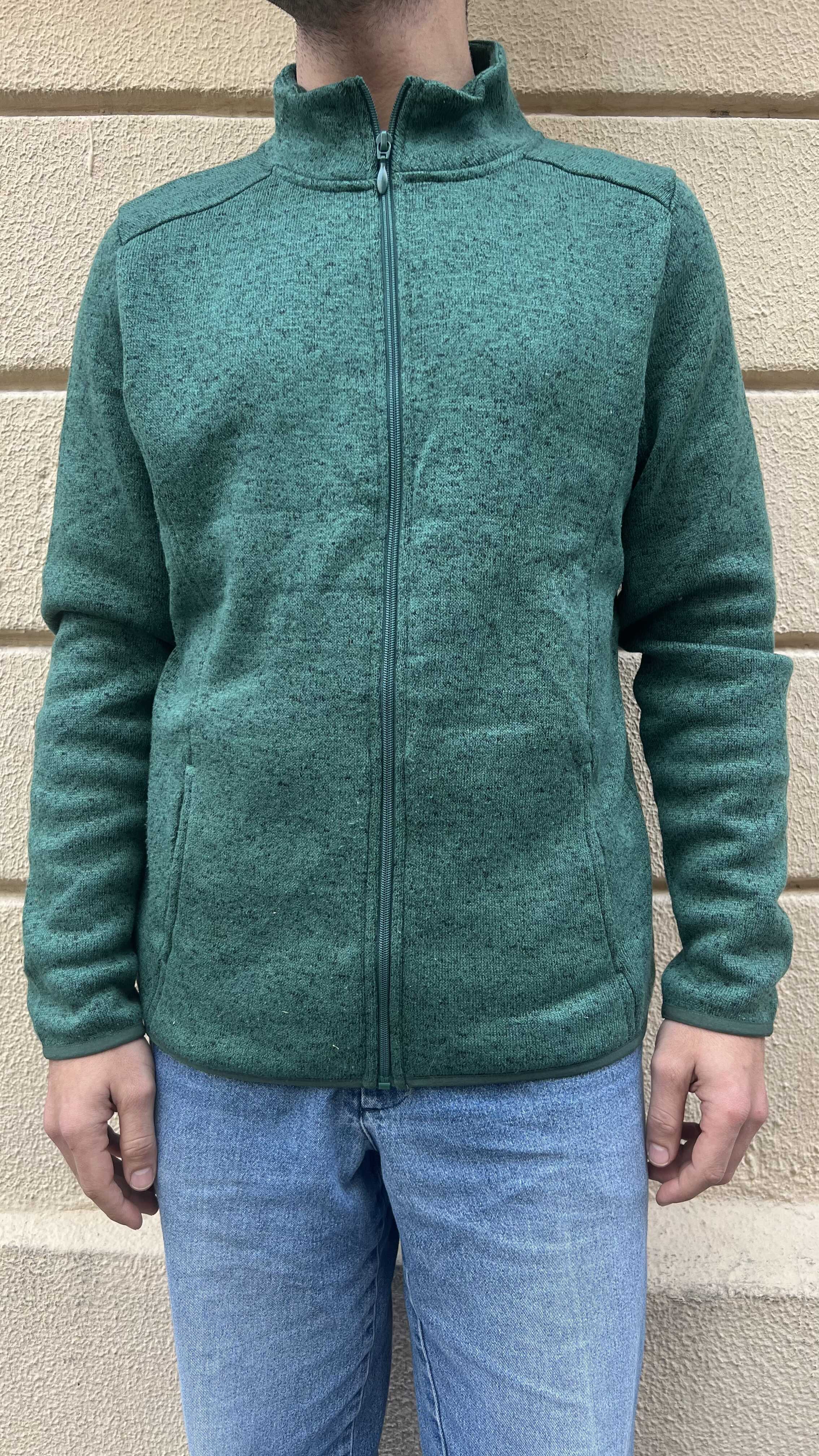 Dark Green Textured Full-Zip Knit Fleece