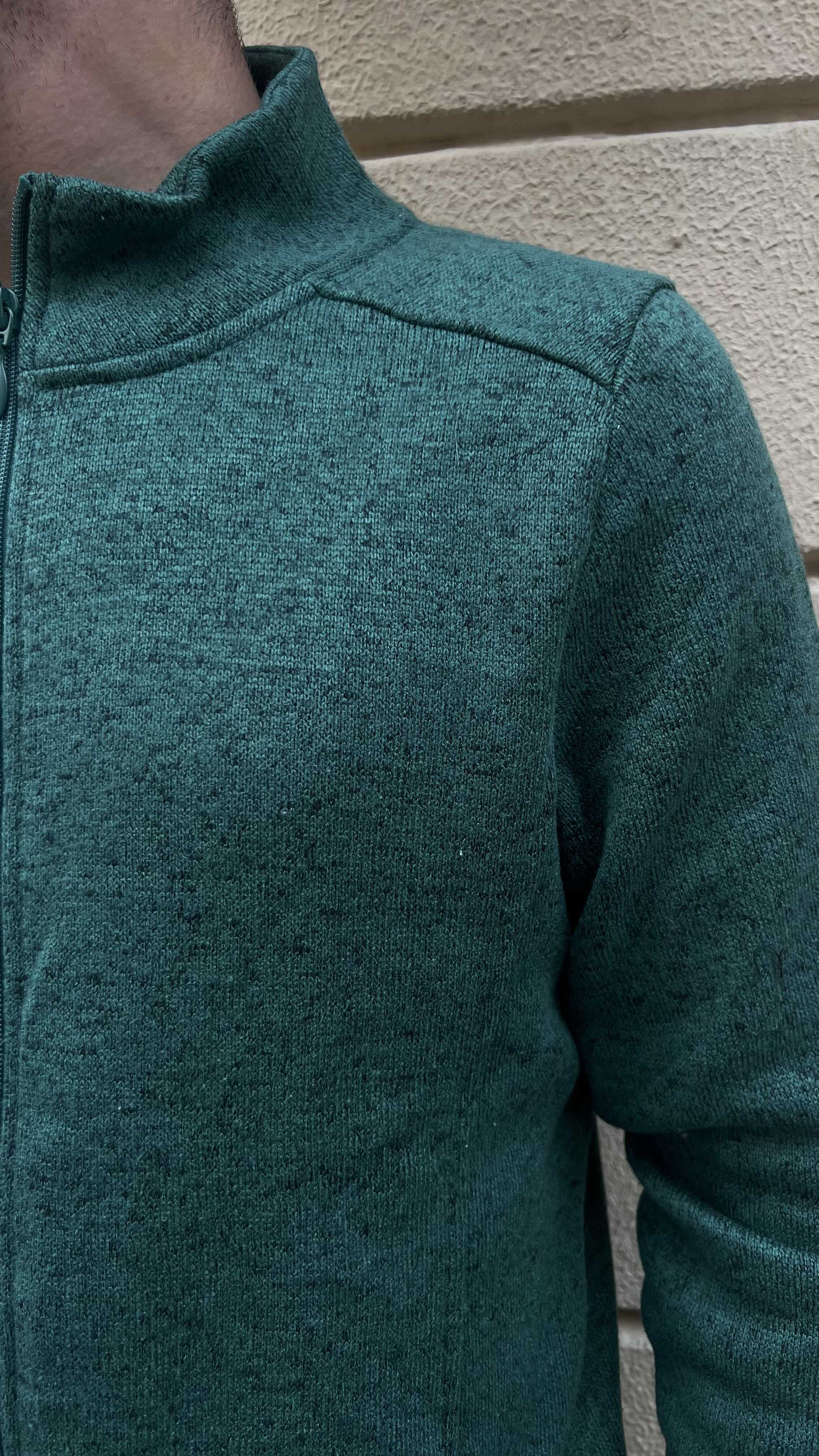 Dark Green Textured Full-Zip Knit Fleece
