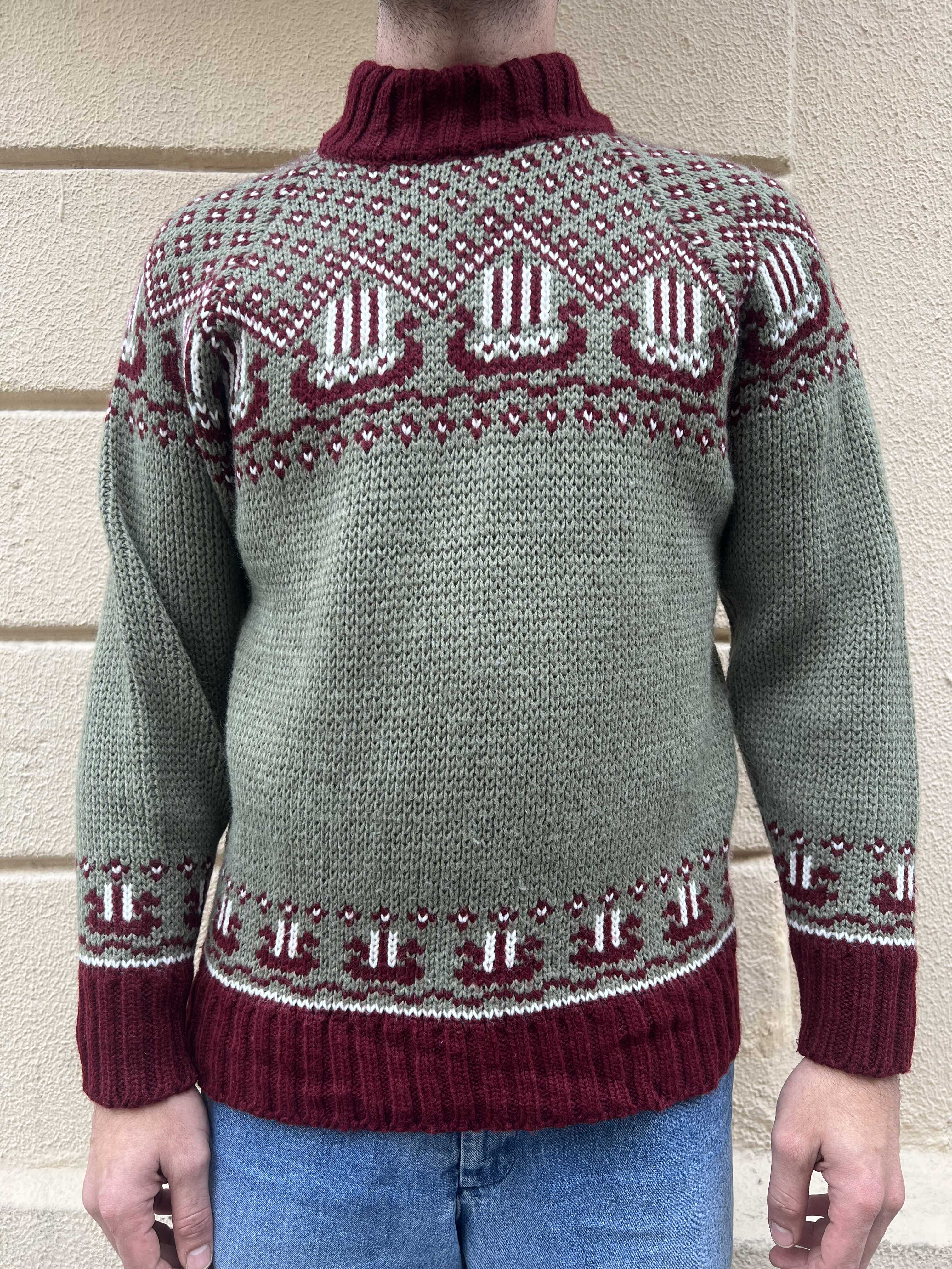Nordic Pattern High Neck Knit Sweater