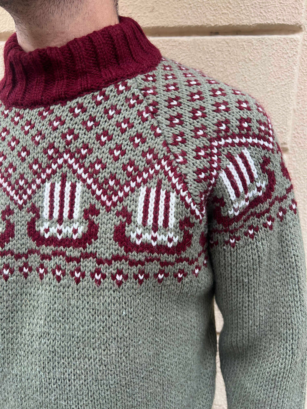 Nordic Pattern High Neck Knit Sweater