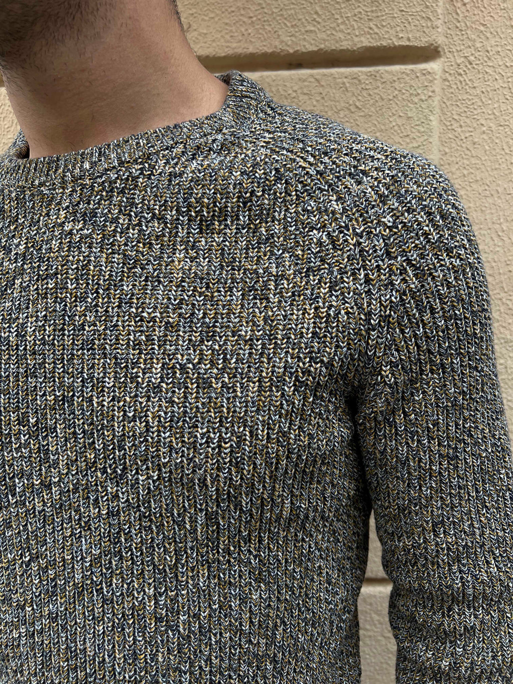 Textured Ribbed Knit Crewneck Sweater