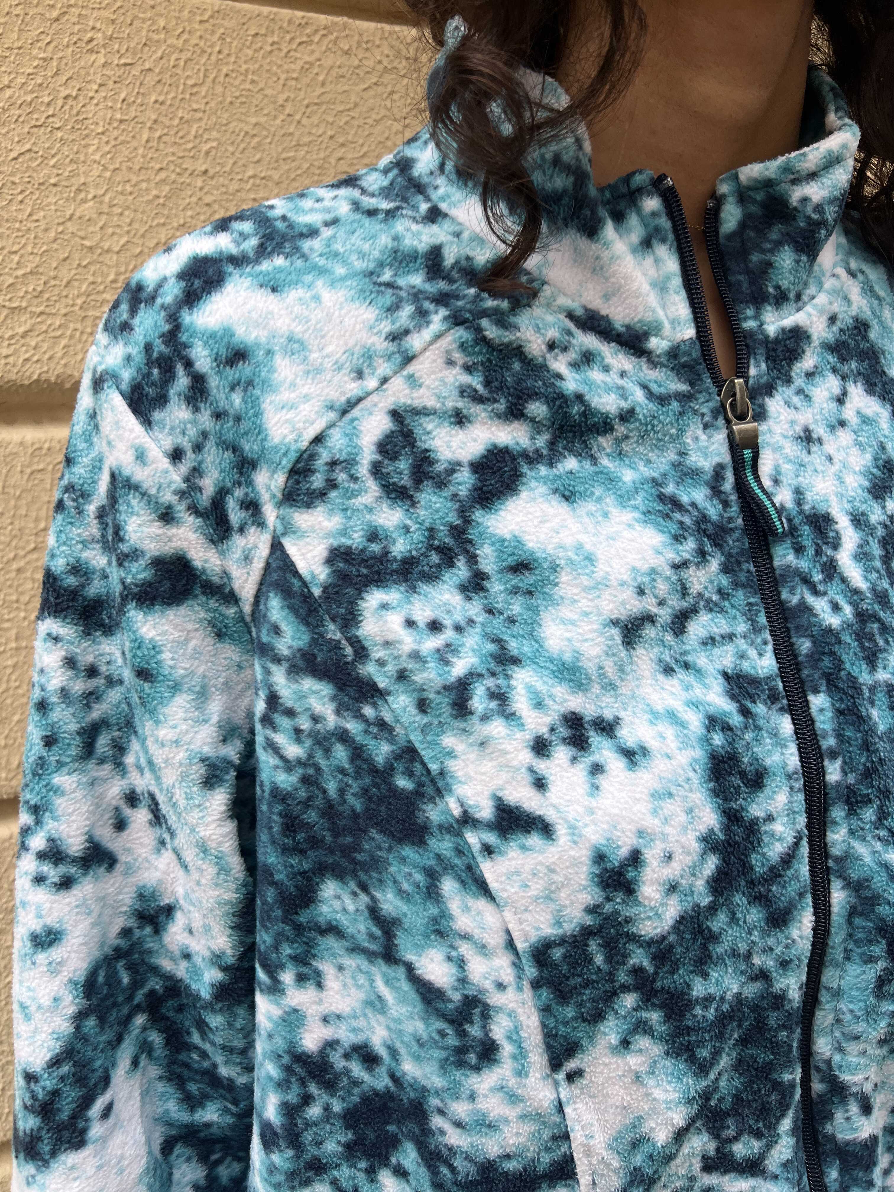 90's Teal Marble Print Fleece Jacket