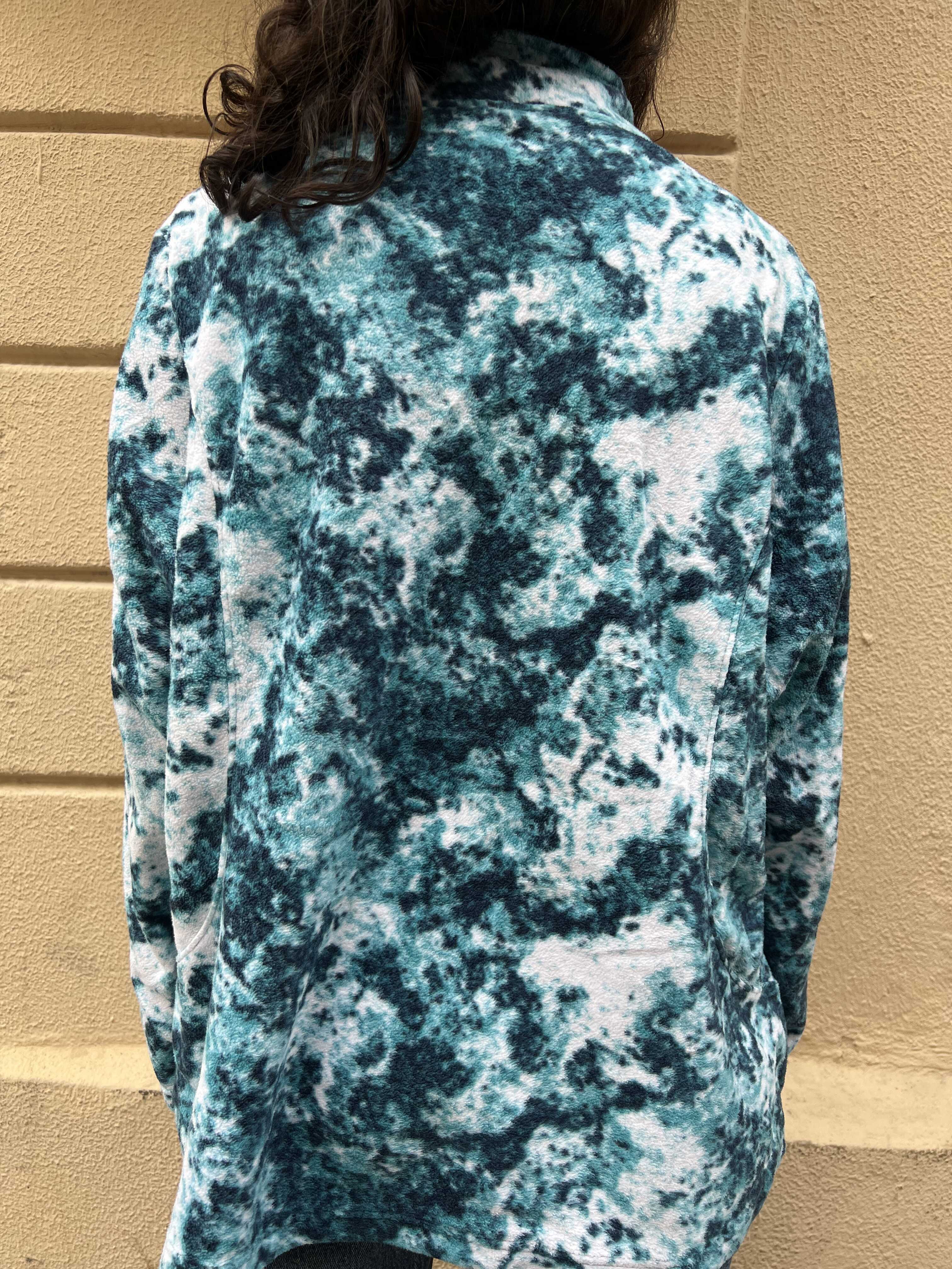 90's Teal Marble Print Fleece Jacket