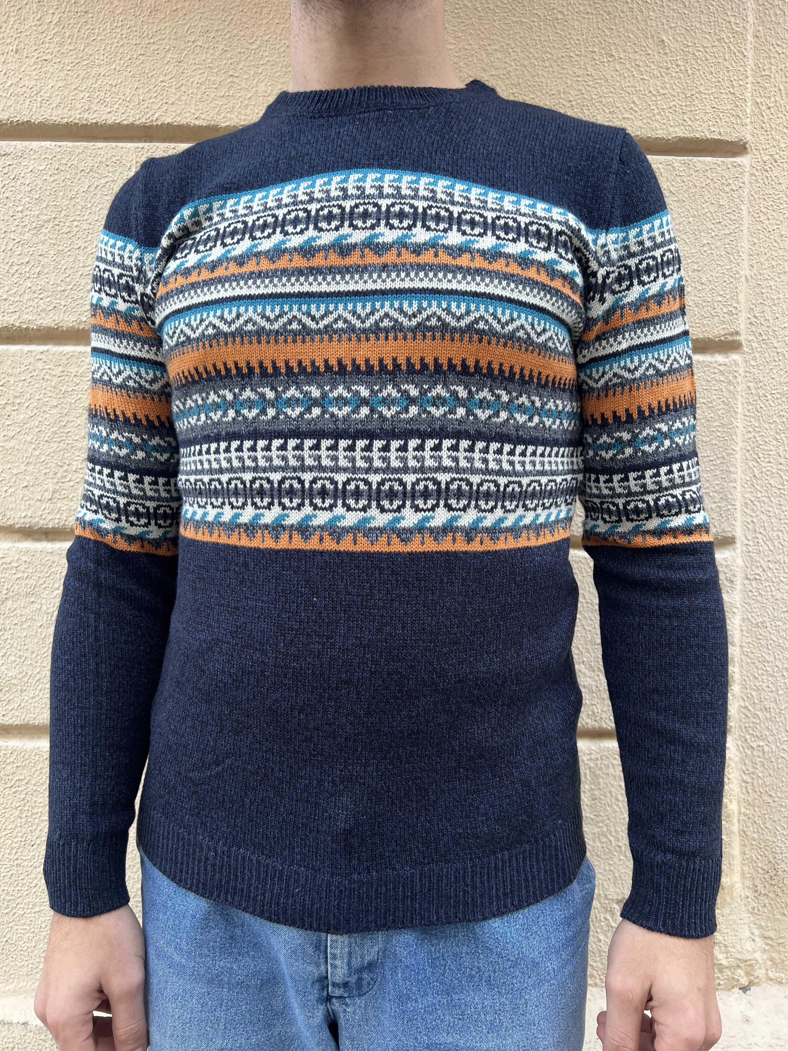 Orange and Navy Fair Isle Sweater