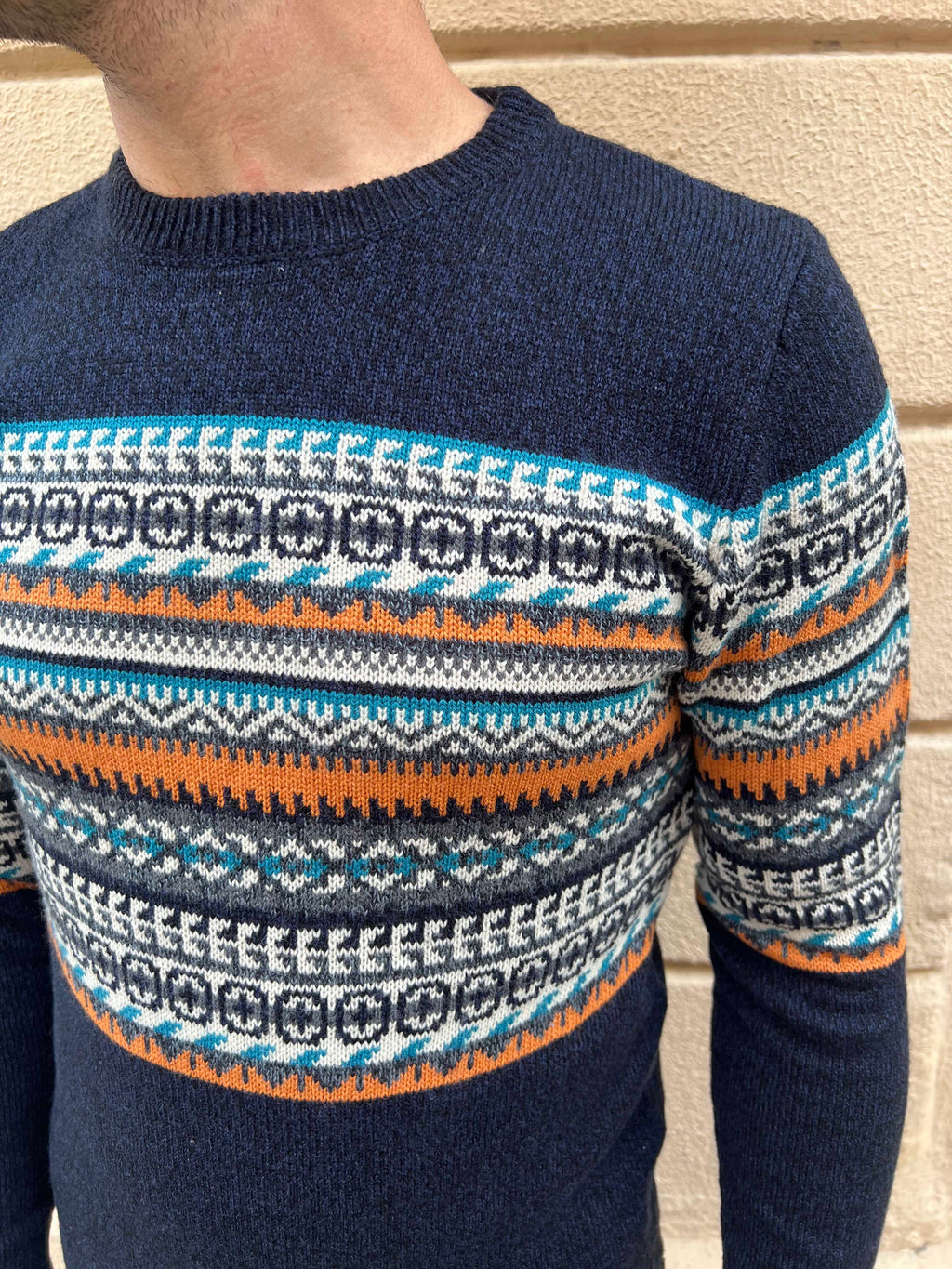 Orange and Navy Fair Isle Sweater