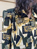 Vintage Abstract Floral & Geometric Print Button-up Blouse