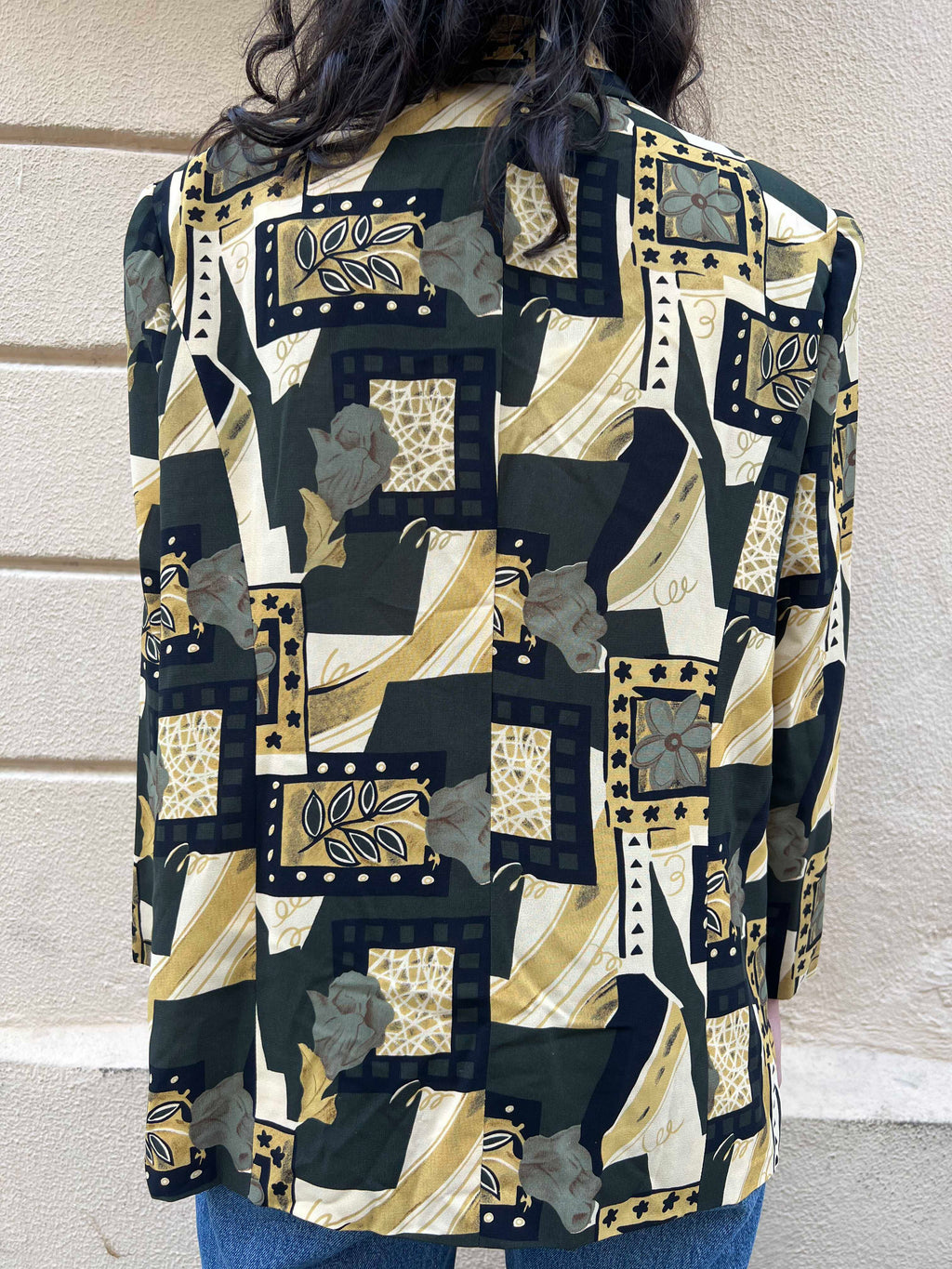 Vintage Abstract Floral & Geometric Print Button-up Blouse