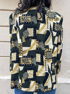 Vintage Abstract Floral & Geometric Print Button-up Blouse