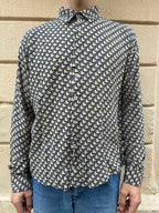 Black and Beige Square Print Long Sleeve Shirt