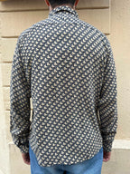 Black and Beige Square Print Long Sleeve Shirt