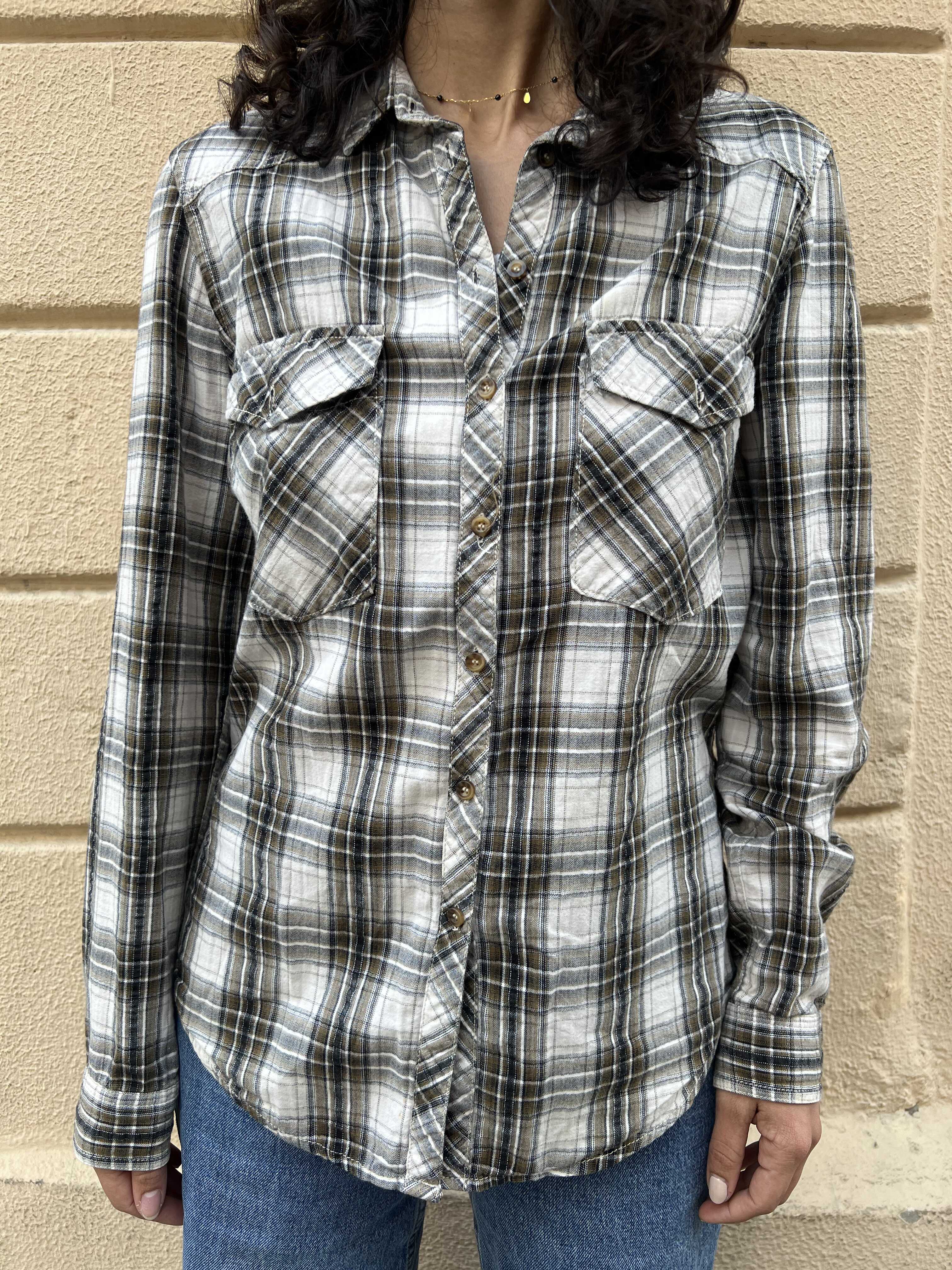 Neutral Plaid Button-Up Shirt