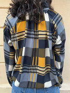 Plaid High Neck Blouse with Shoulder Bow Detail