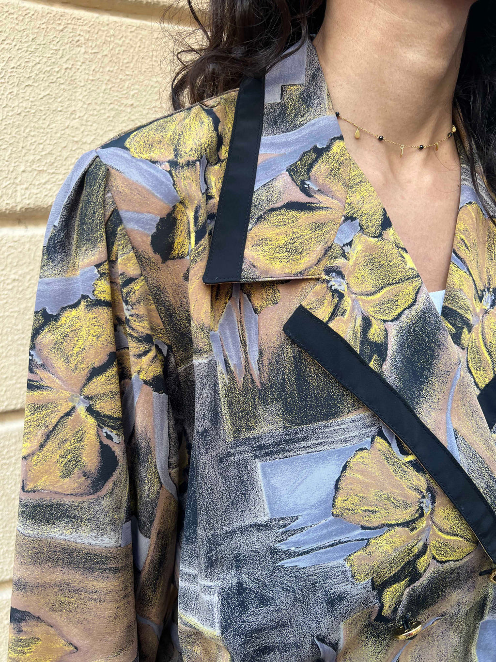80s Abstract Floral Double-Breasted Blouse