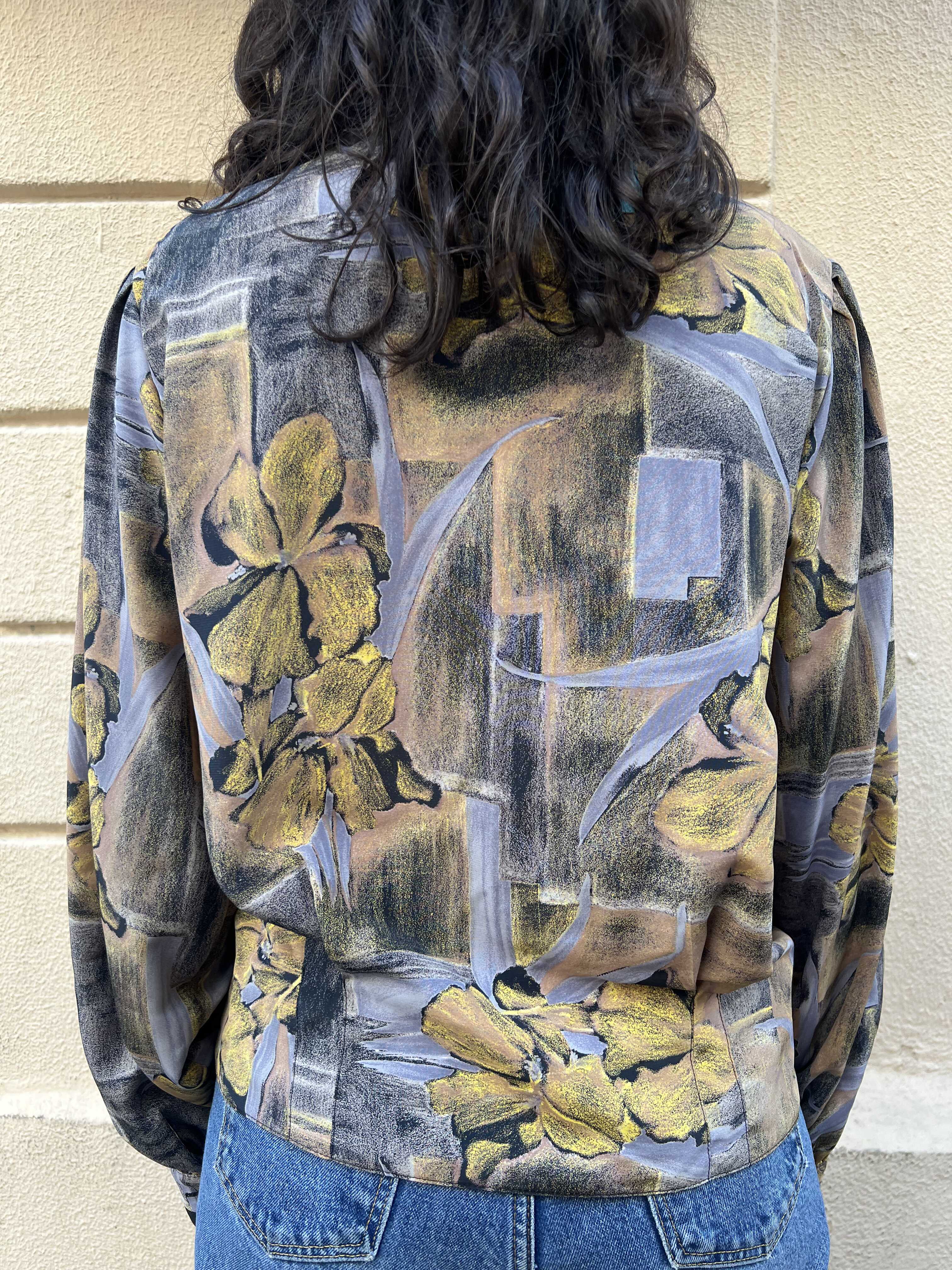 80s Abstract Floral Double-Breasted Blouse