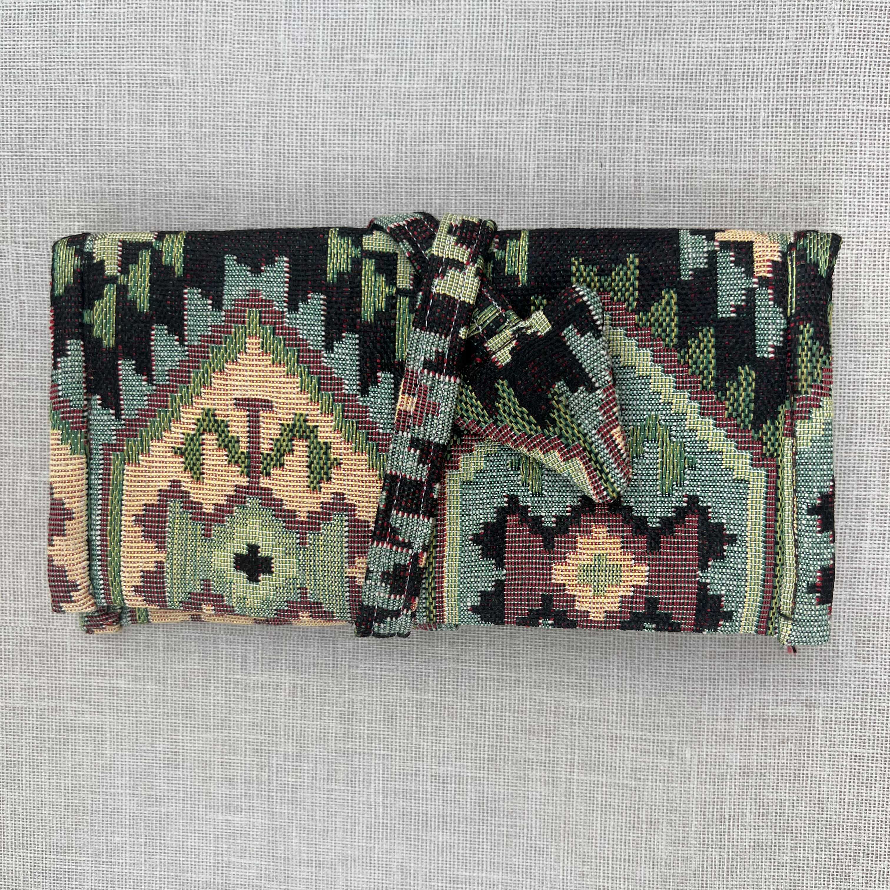 Green, Black & Earth Tone Geometric Tapestry Tobacco Pouch
