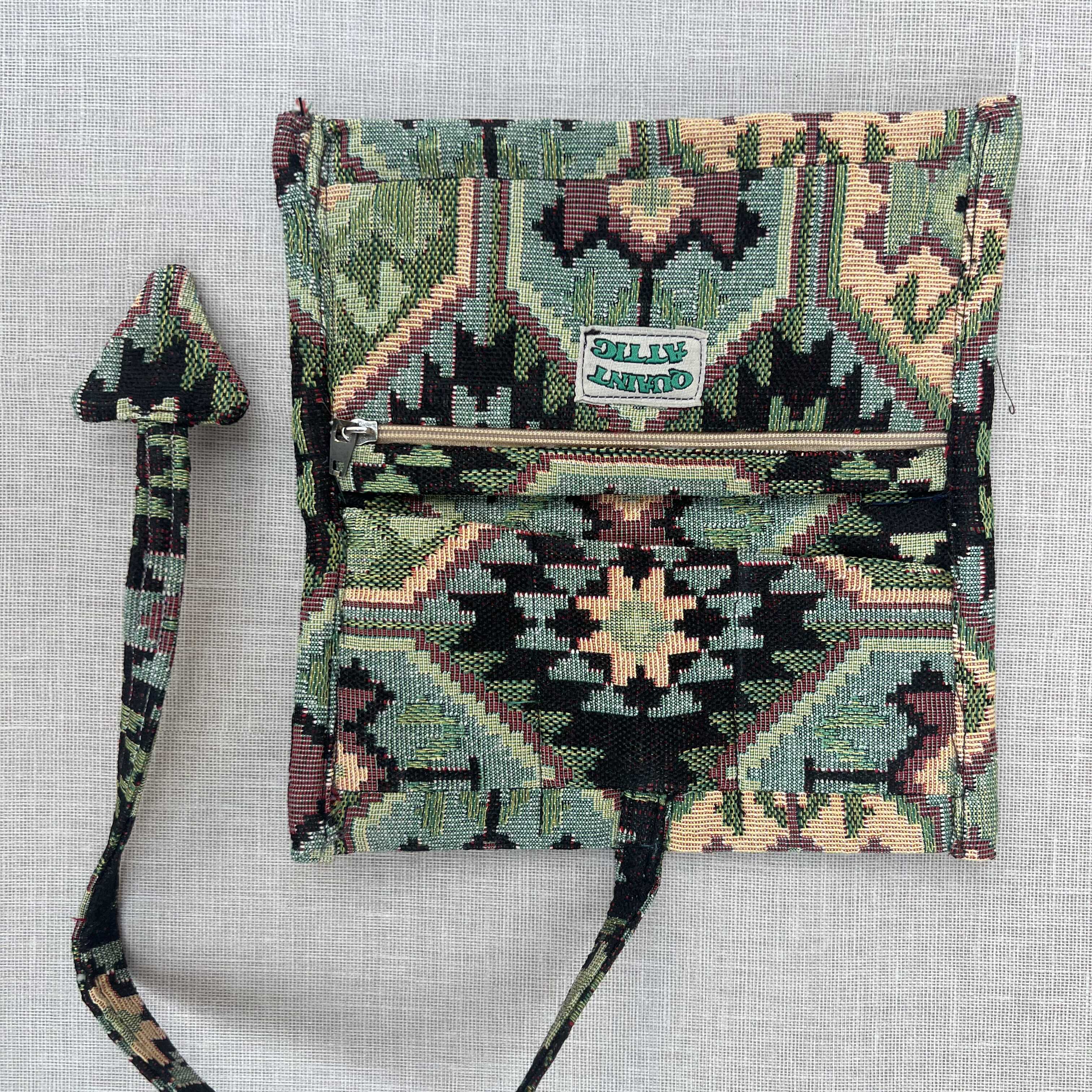 Green, Black & Earth Tone Geometric Tapestry Tobacco Pouch