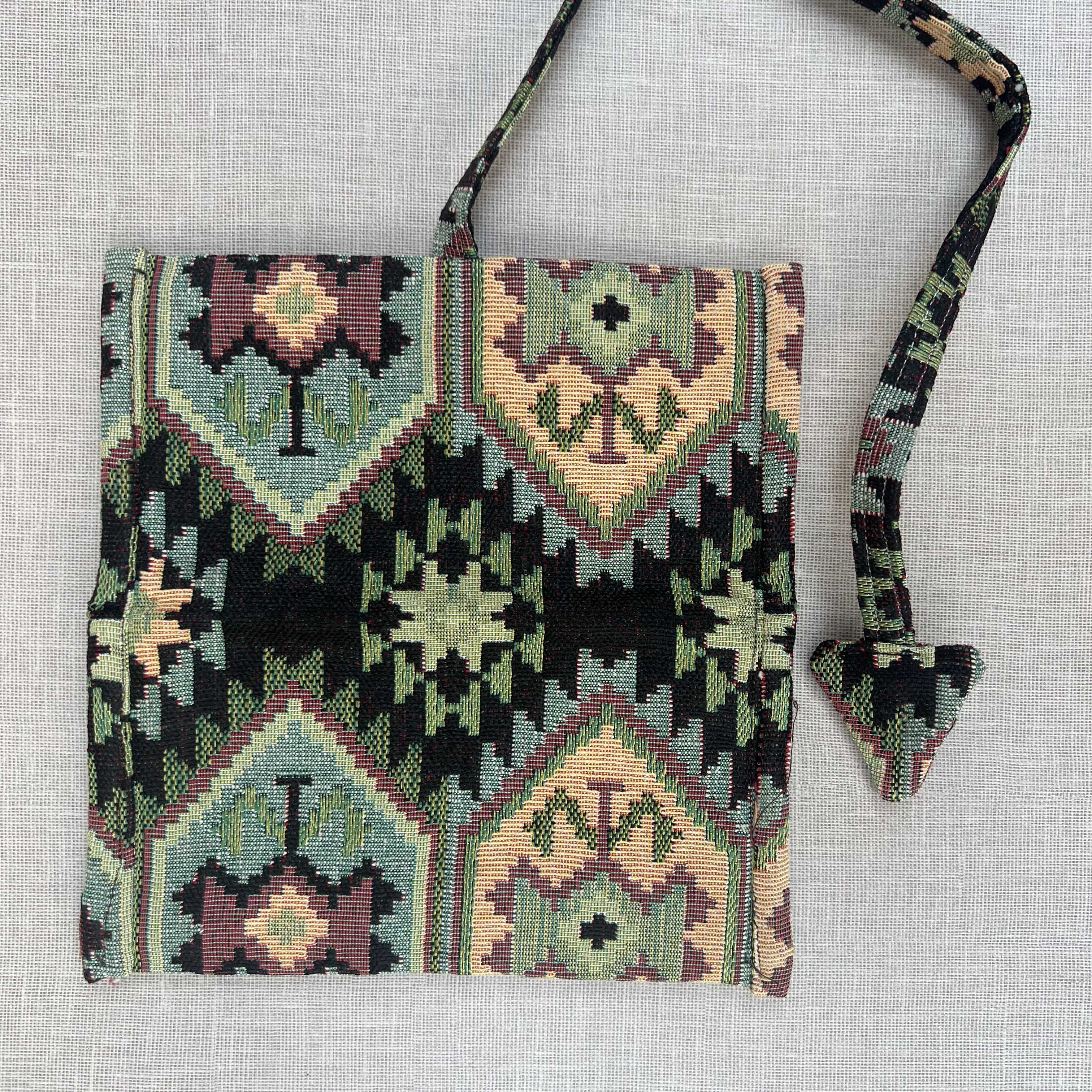 Green, Black & Earth Tone Geometric Tapestry Tobacco Pouch