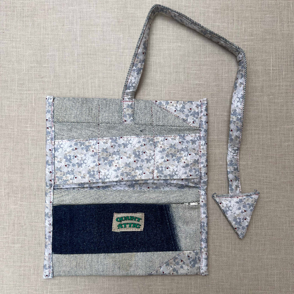 Light Gray Denim & Micro Floral Print Tobacco Pouch