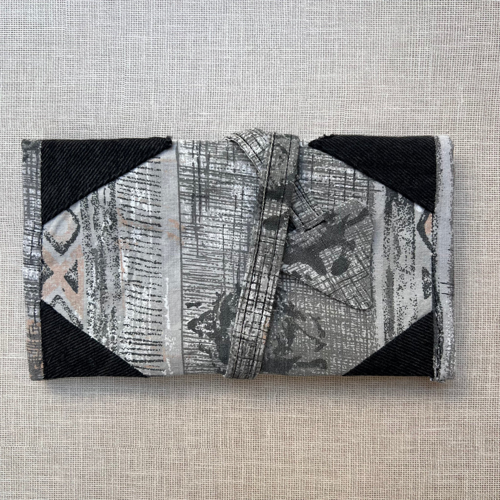 Upcycled Patterned Fabric with Black Denim Tobacco Pouch