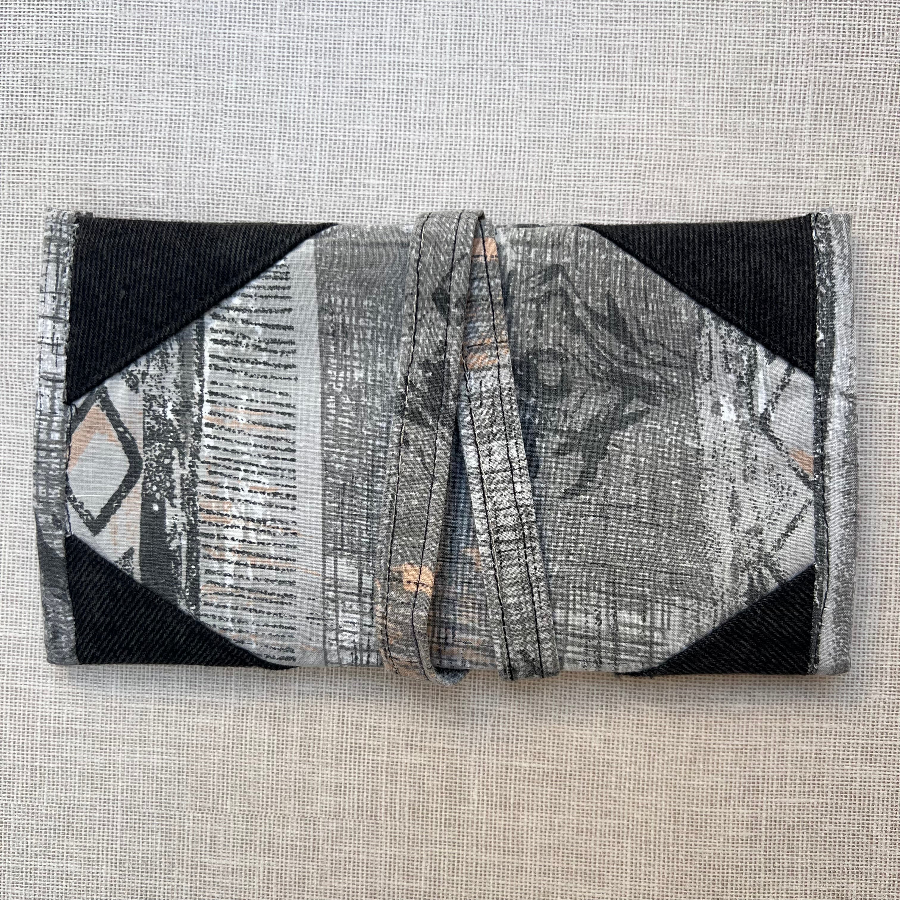 Upcycled Patterned Fabric with Black Denim Tobacco Pouch
