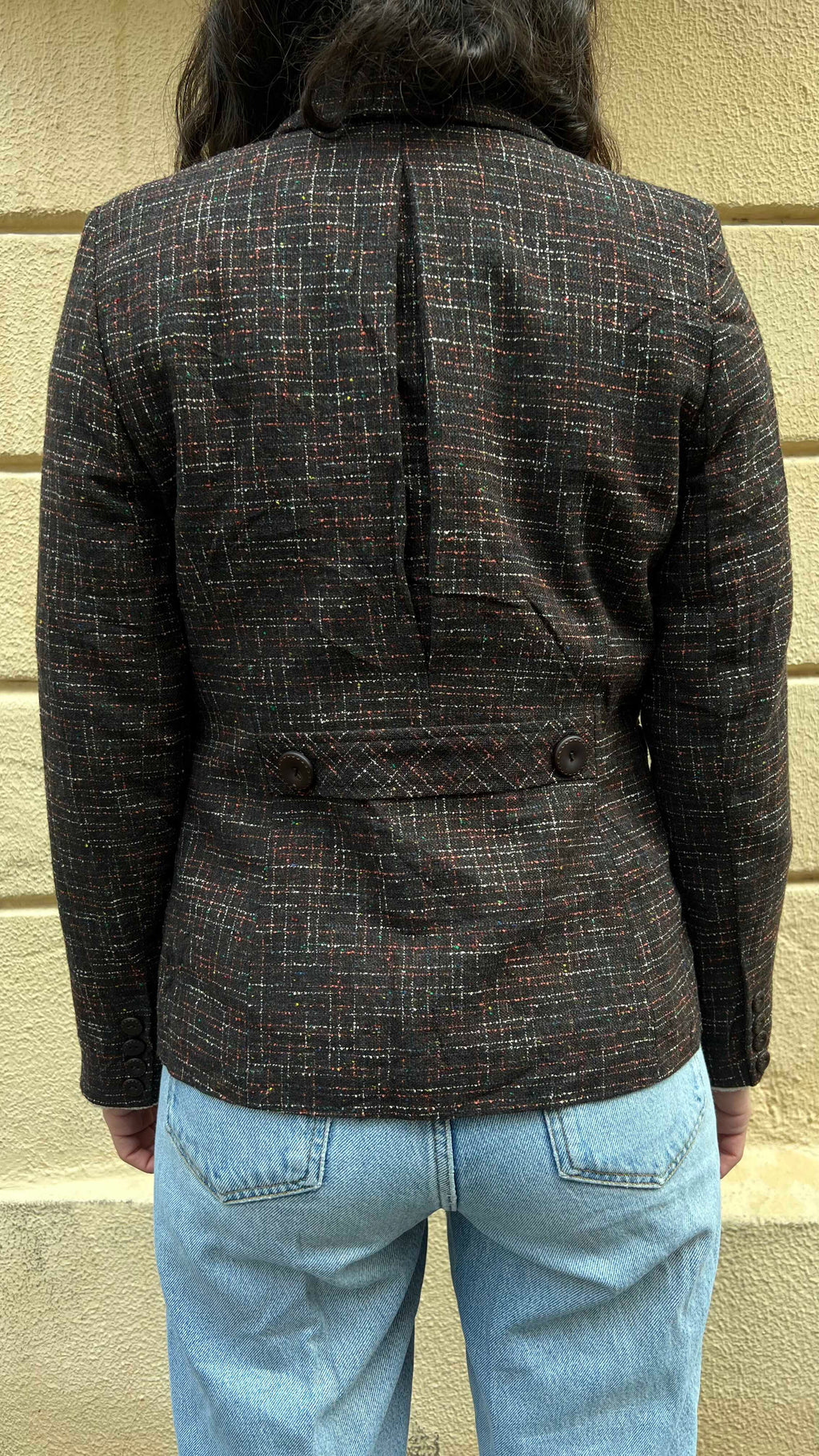 Dark Brown Multi-colored Tweed Blazer