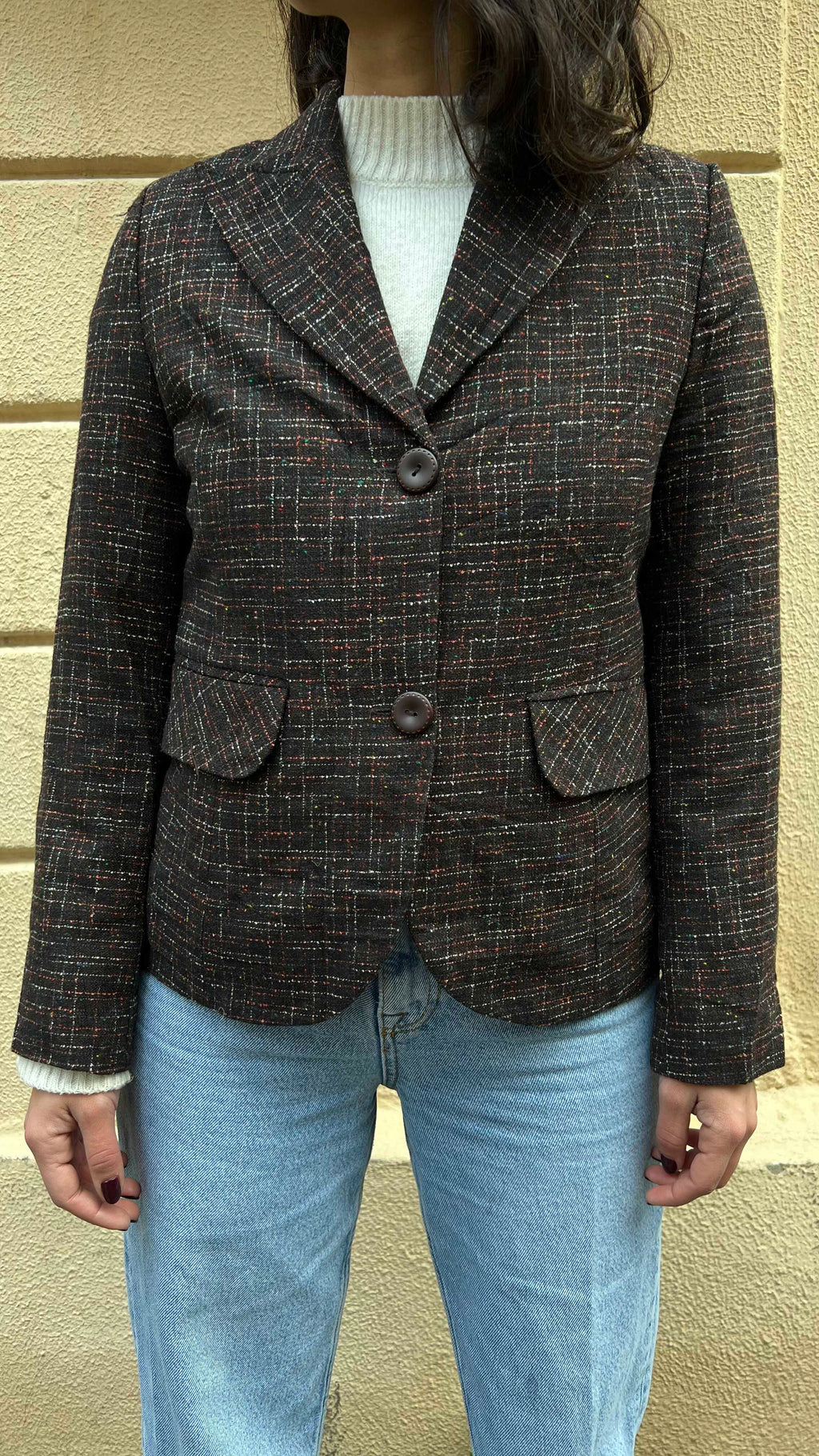 Dark Brown Multi-colored Tweed Blazer