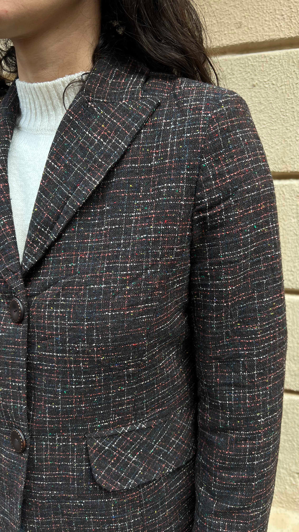 Dark Brown Multi-colored Tweed Blazer