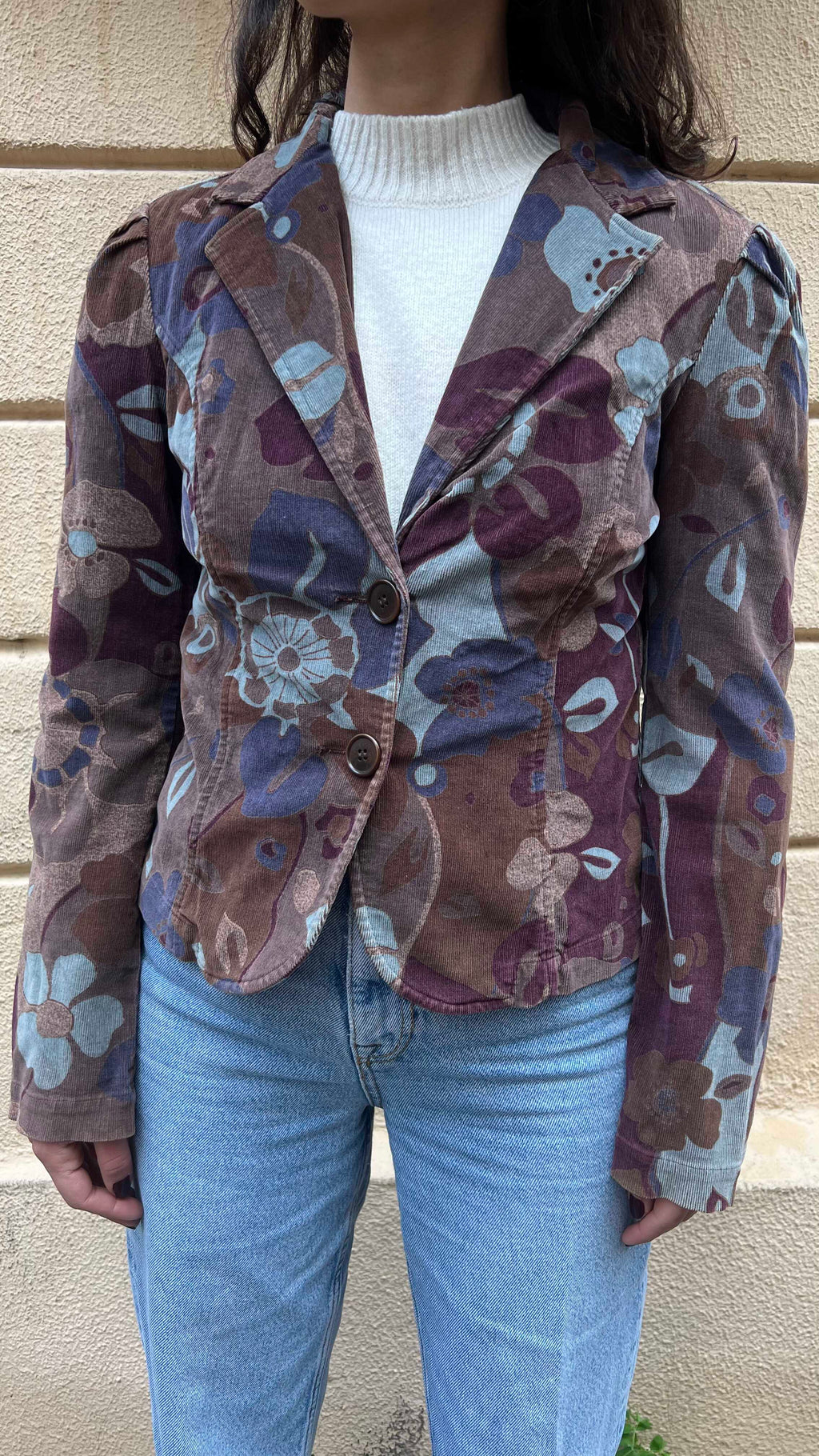Vintage Floral Print Cropped Blazer