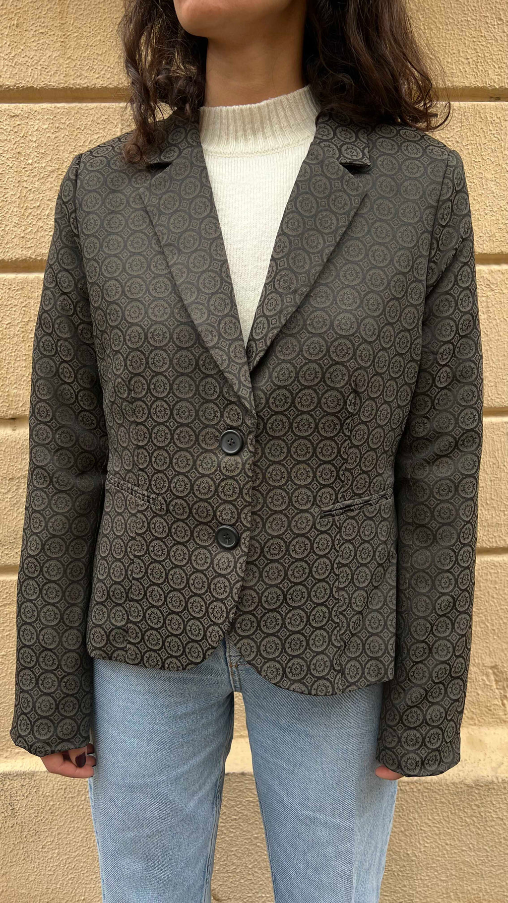 Black Medallion Print Blazer