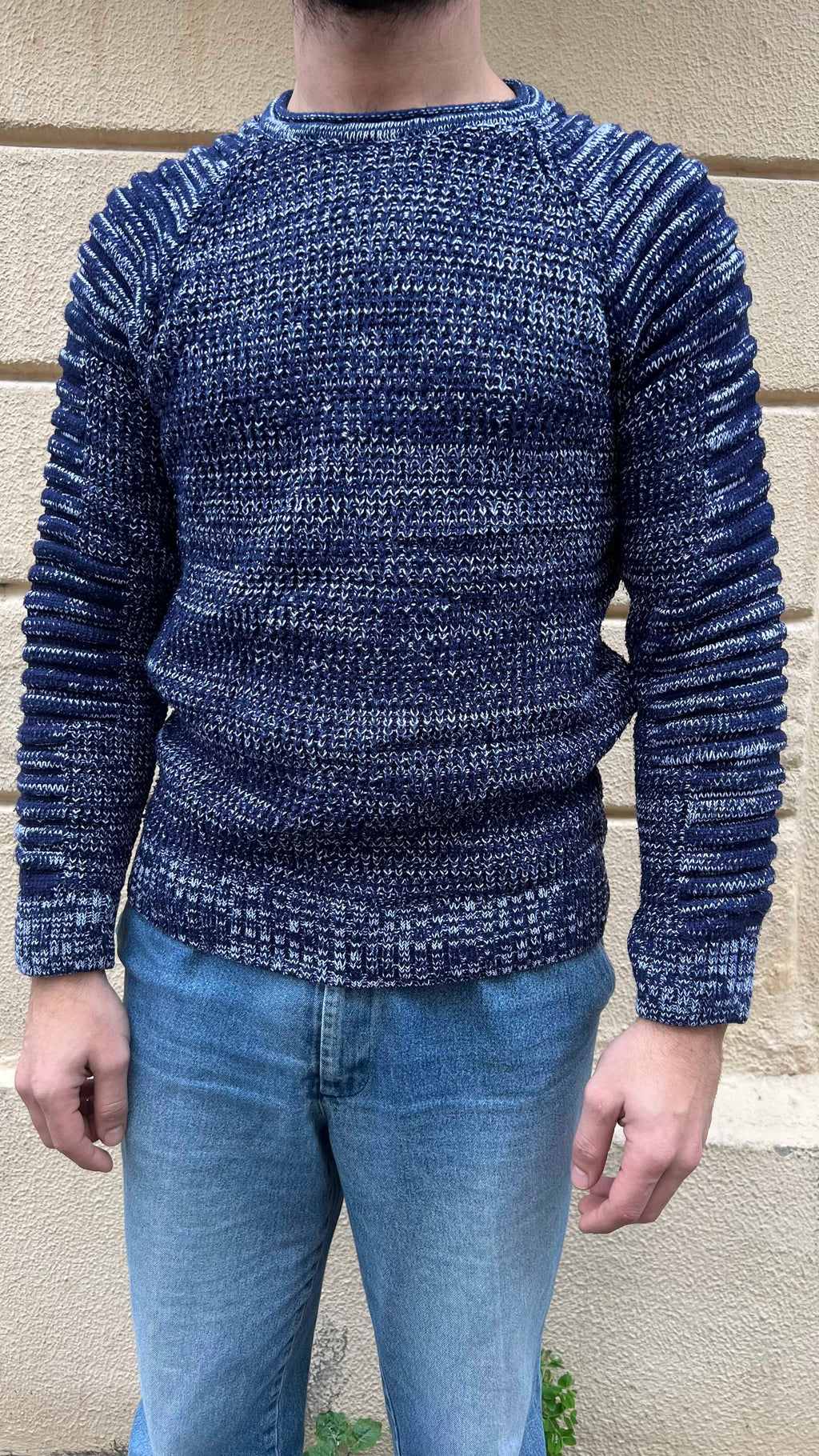 Blue and White Knitted Sweater