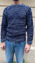 Blue and White Knitted Sweater