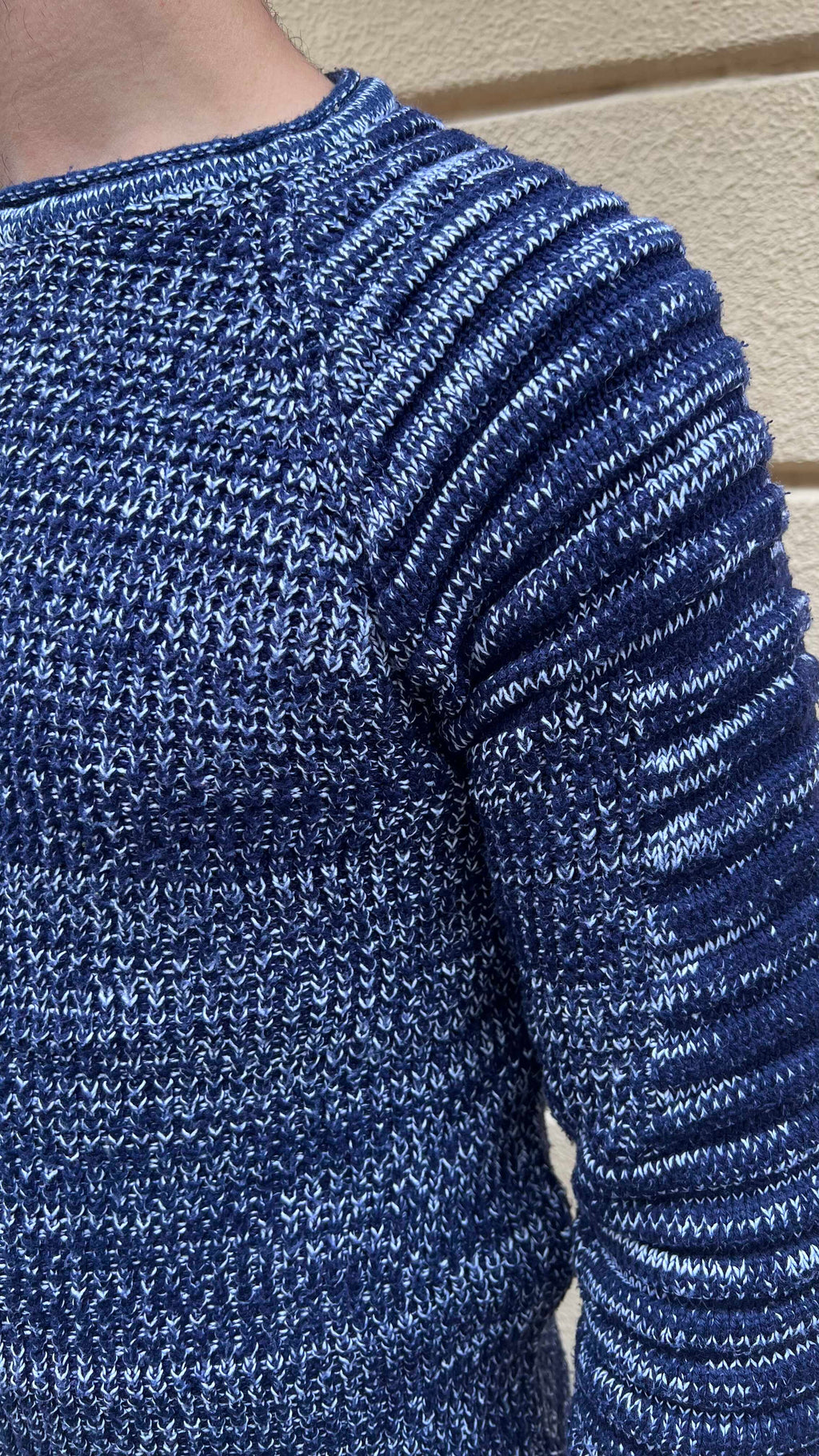 Blue and White Knitted Sweater
